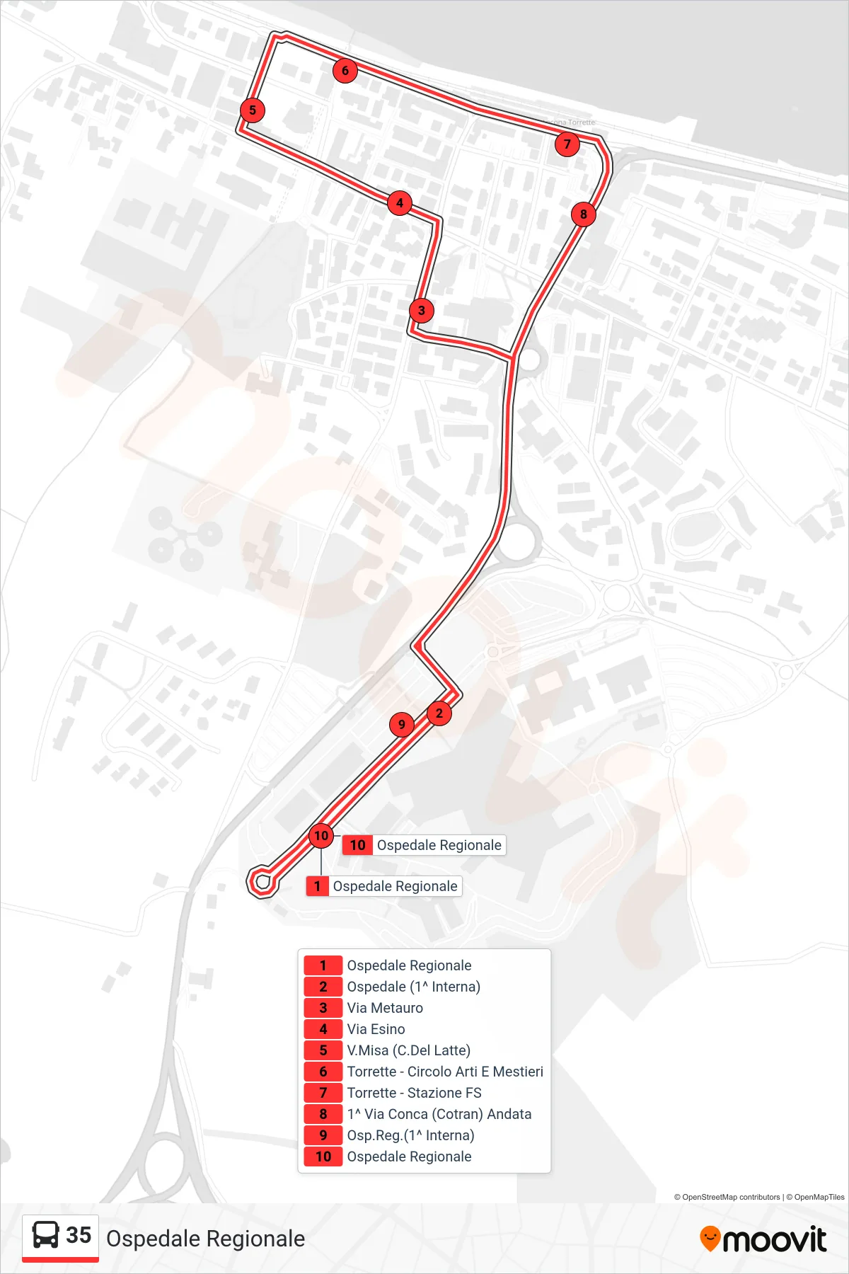 Linea 35 bus (Ospedale Regionale) - Percorsi e fermate sulla mappa