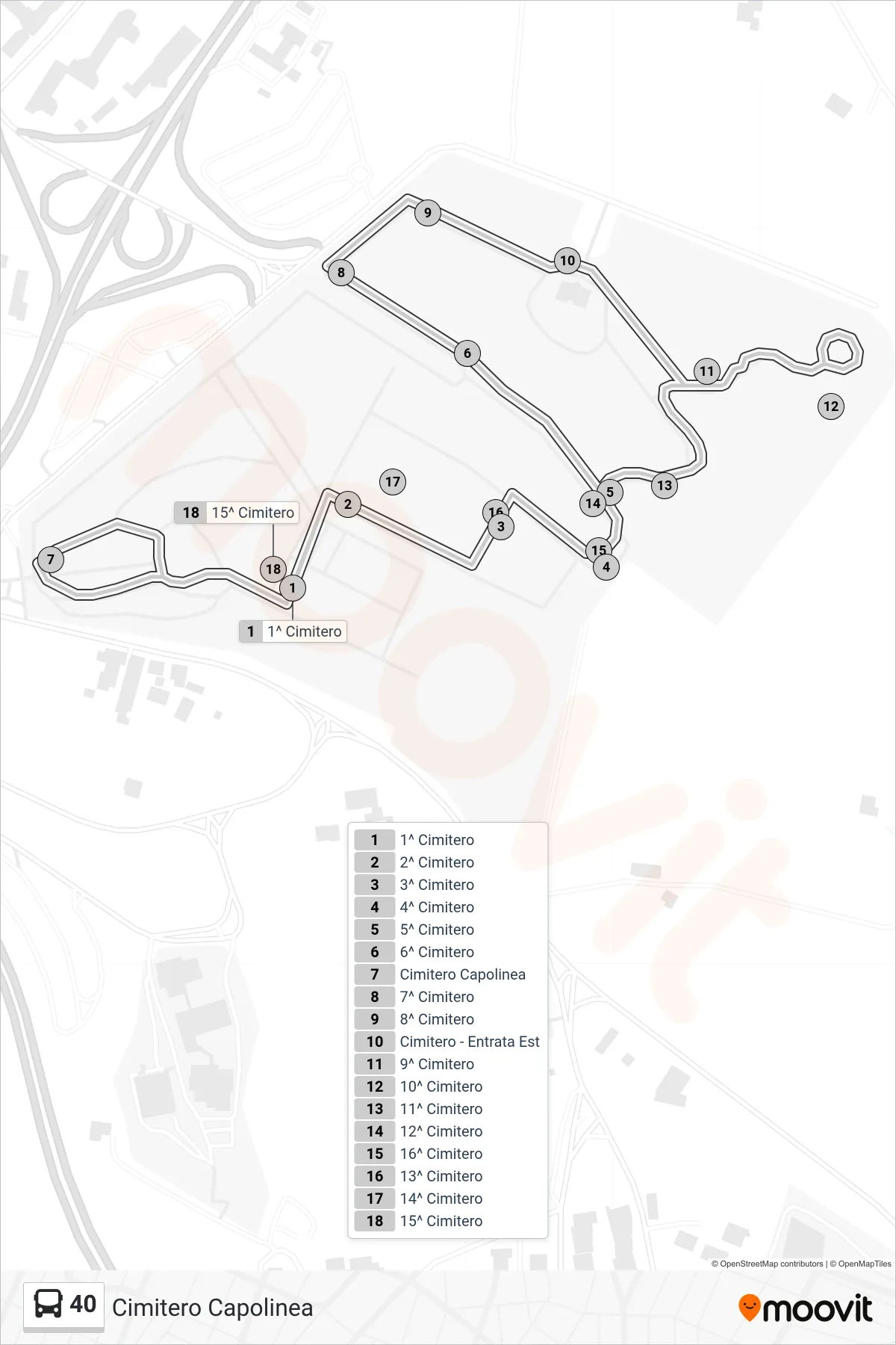 Linea 40 bus (Cimitero Capolinea) - Percorsi e fermate sulla mappa