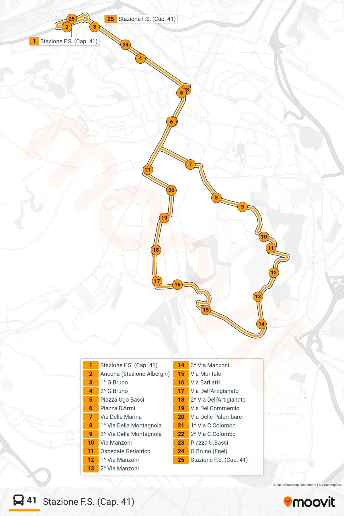 Linea 41 bus (Stazione F.S. (Cap. 41)) - Percorsi e fermate sulla mappa