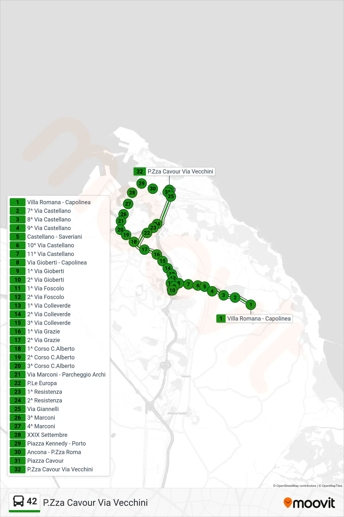 Linea 42 bus (P.Zza Cavour Via Vecchini) - Percorsi e fermate sulla mappa