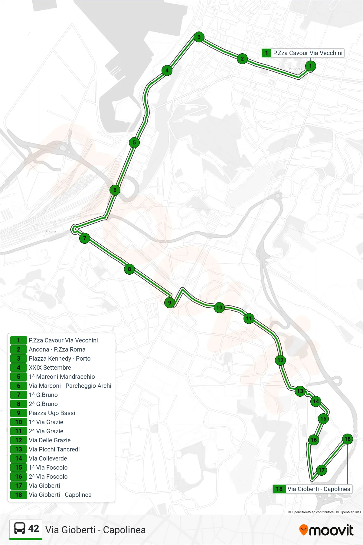 Linea 42 bus (Via Gioberti - Capolinea) - Percorsi e fermate sulla mappa