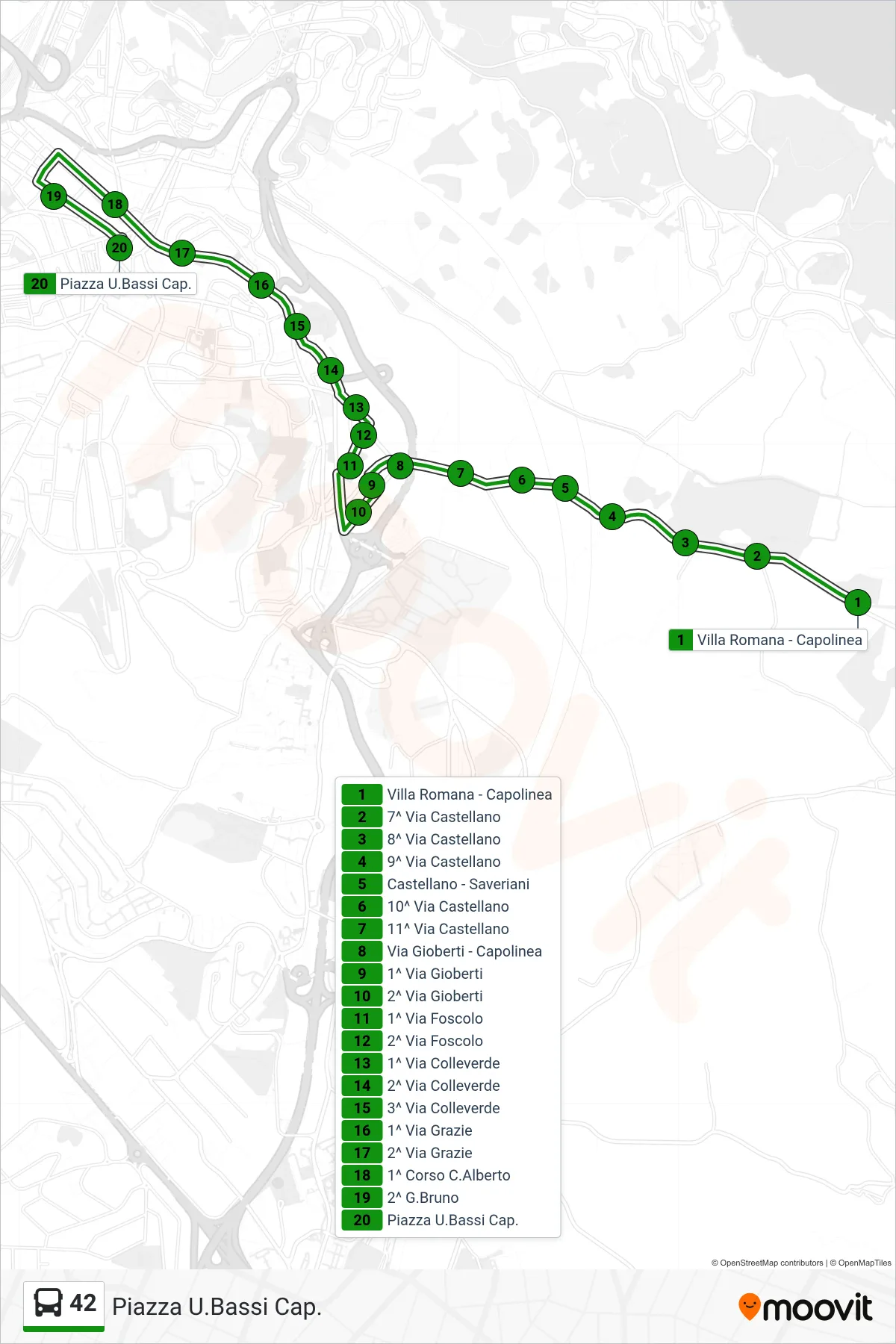 Linea 42  bus (Piazza U.Bassi Cap.) - Percorsi e fermate sulla mappa