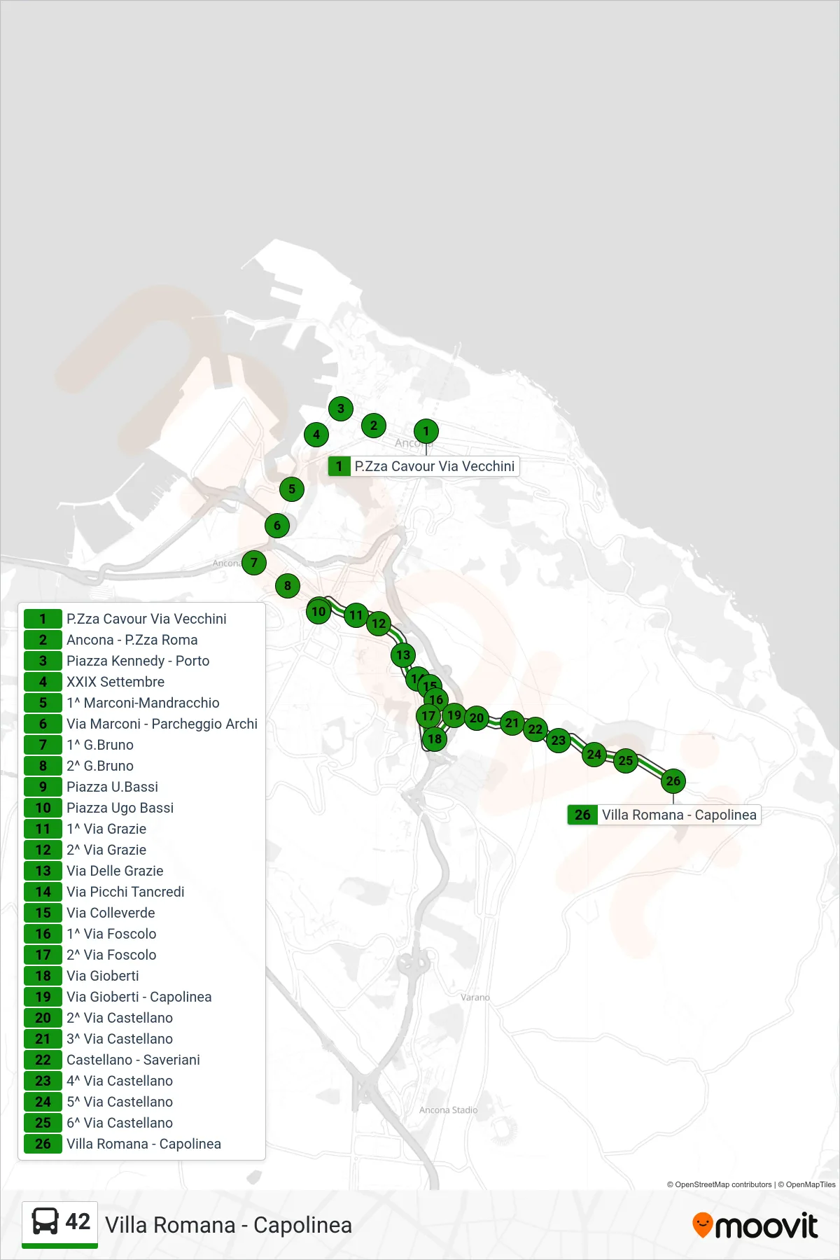 Linea 42  bus (Villa Romana - Capolinea) - Percorsi e fermate sulla mappa