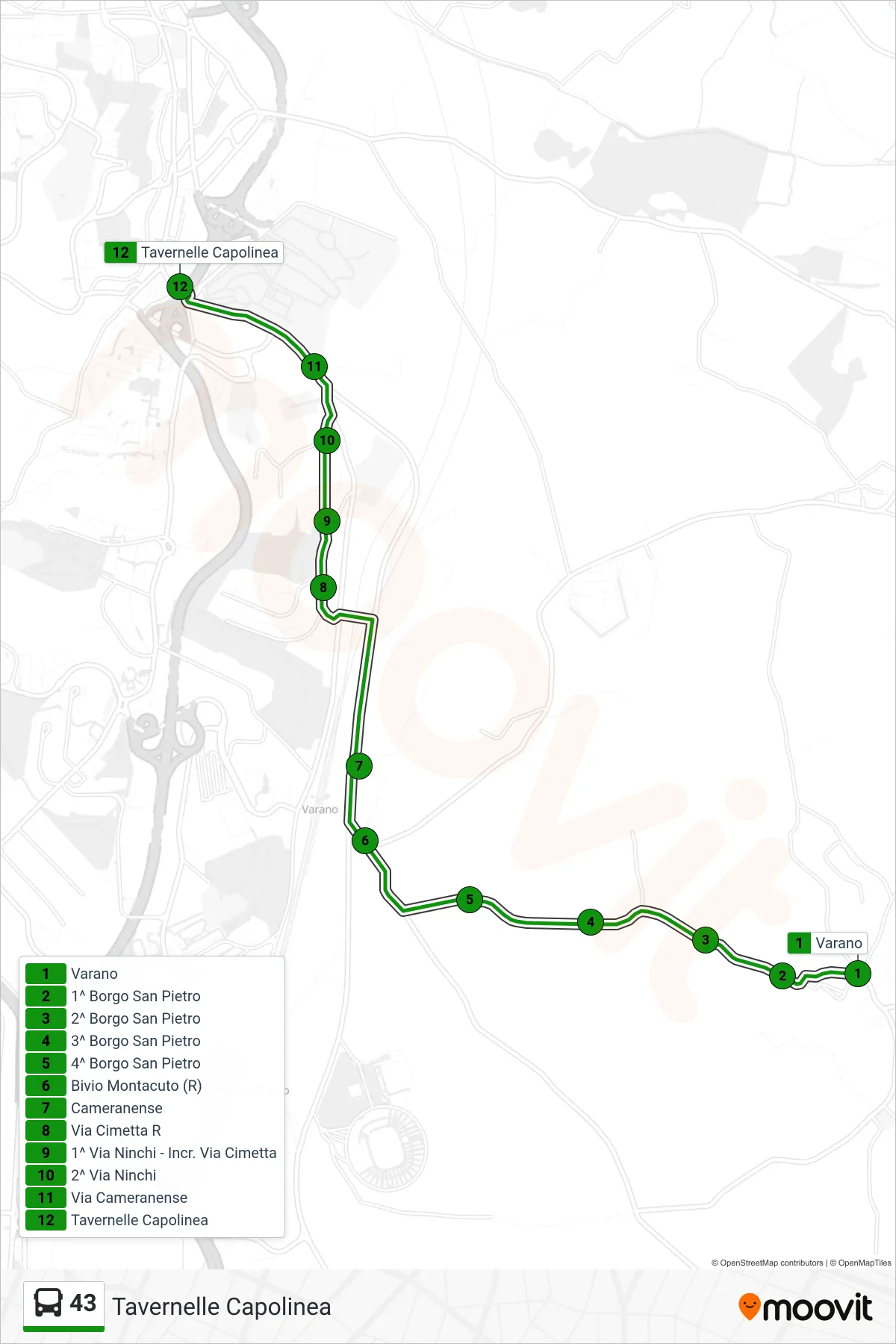 Linea 43  bus (Tavernelle Capolinea) - Percorsi e fermate sulla mappa