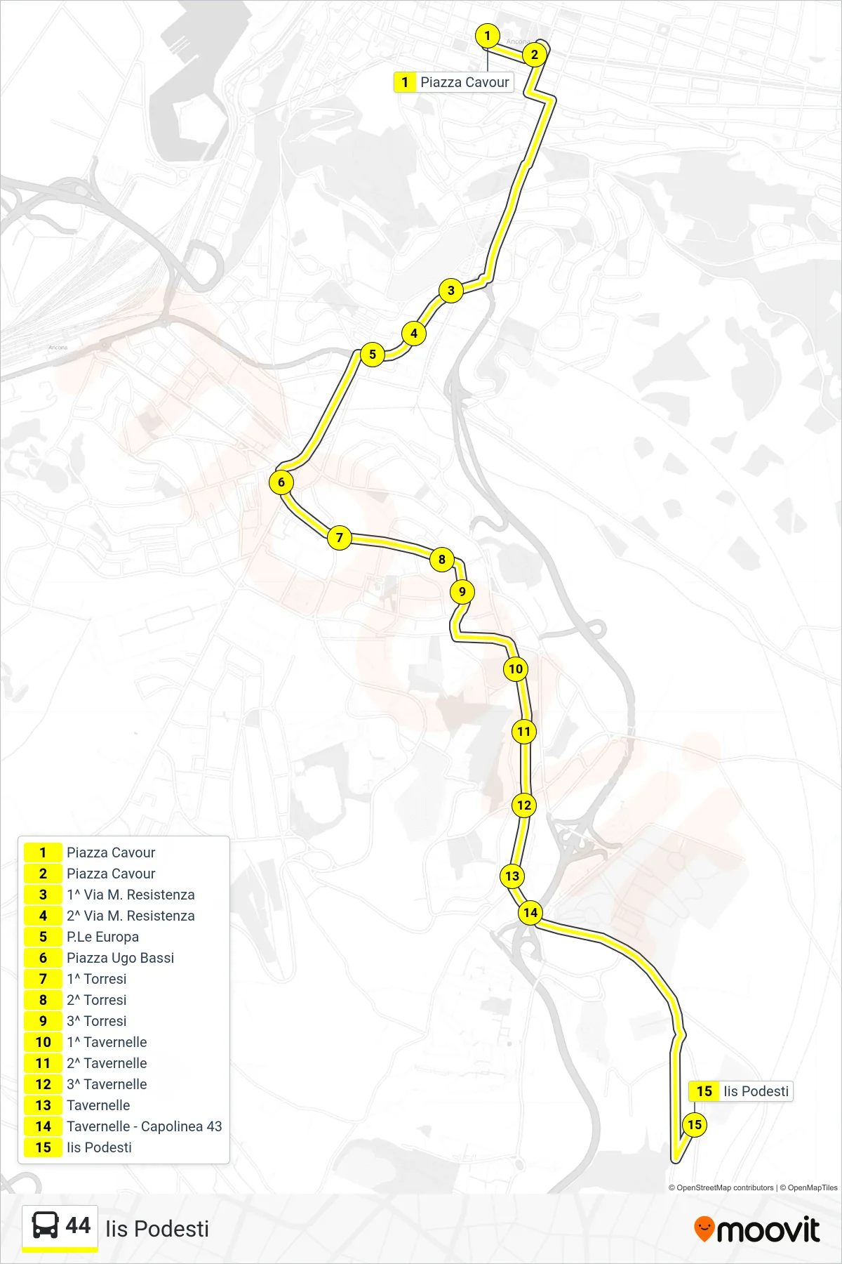 Linea 44 bus (Iis Podesti) - Percorsi e fermate sulla mappa