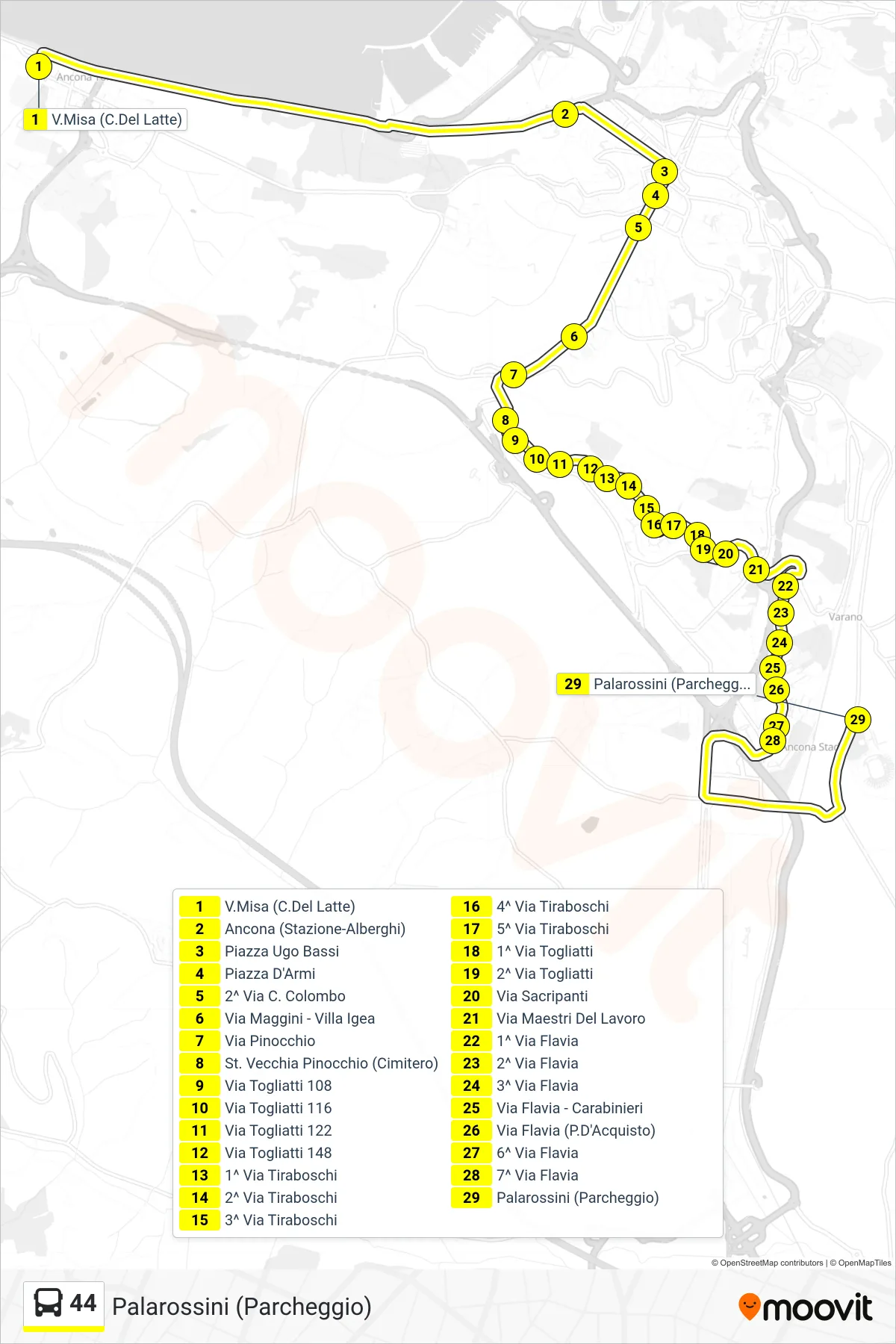 Linea 44  bus (Palarossini (Parcheggio)) - Percorsi e fermate sulla mappa