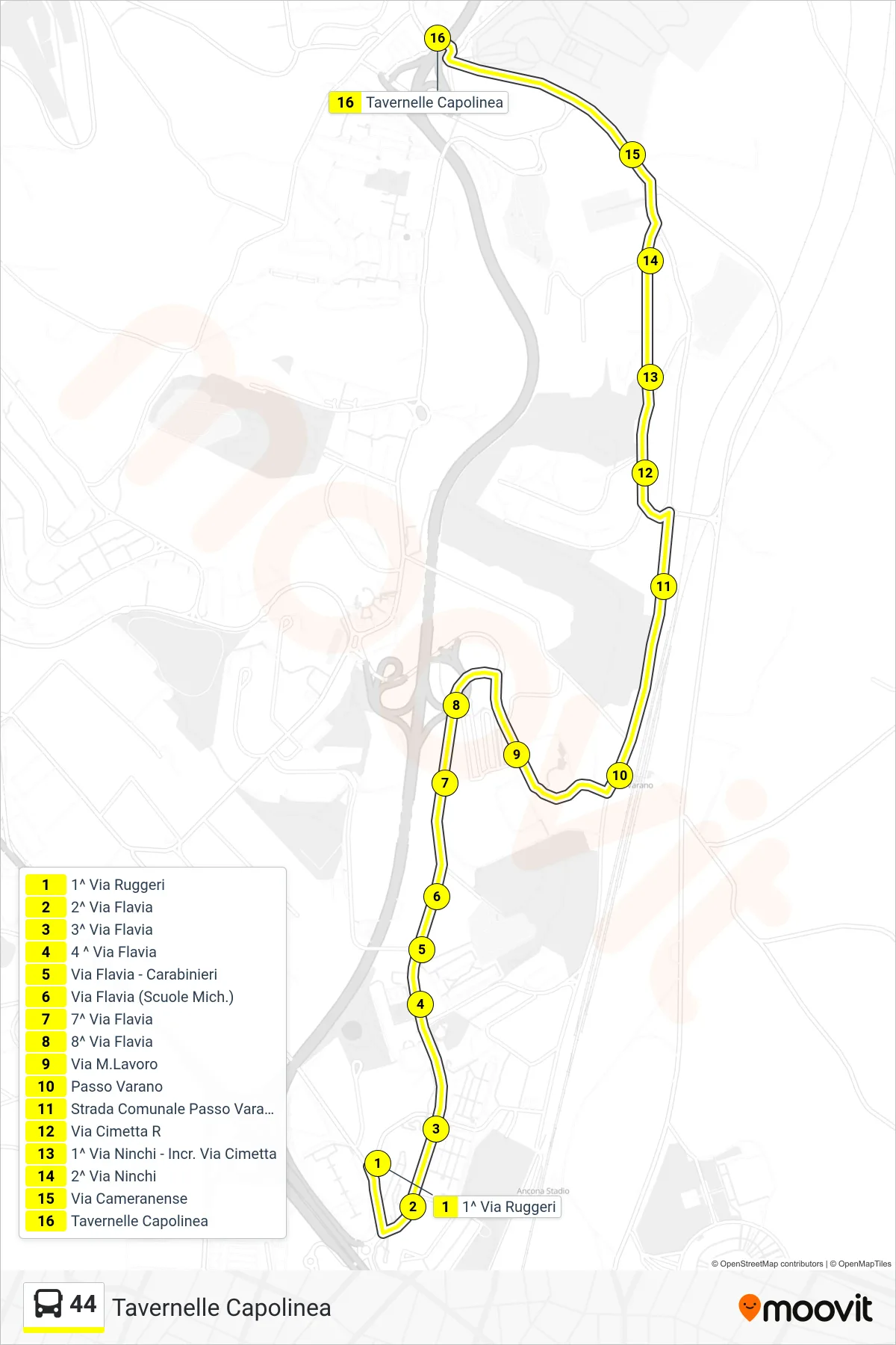 Linea 44 bus (Tavernelle Capolinea) - Percorsi e fermate sulla mappa
