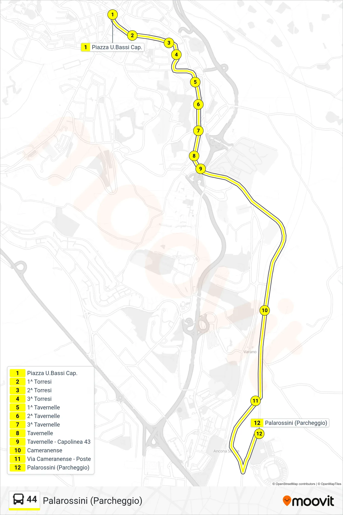 Linea 44  bus (Palarossini (Parcheggio)) - Percorsi e fermate sulla mappa