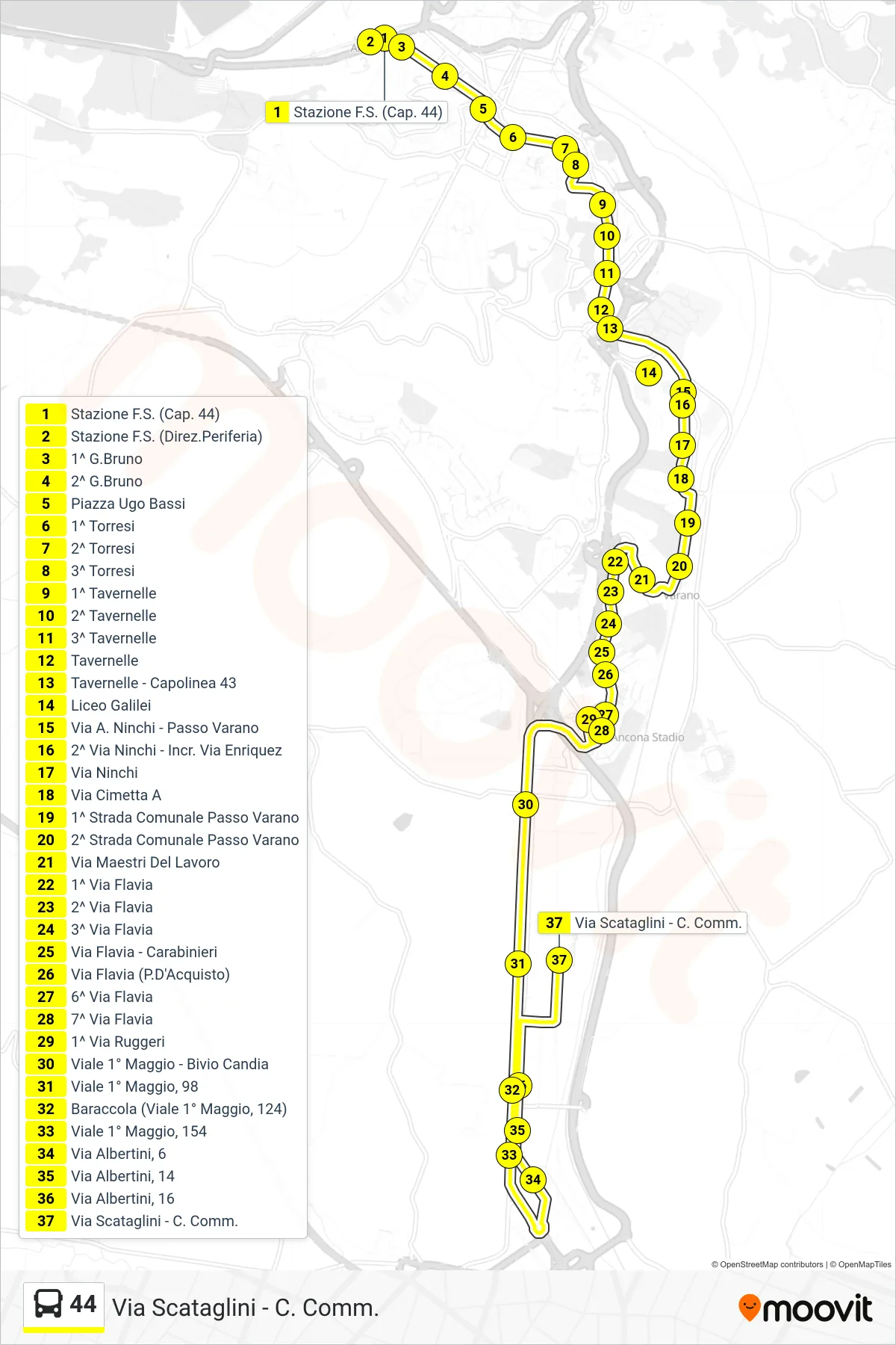 Linea 44  bus (Via Scataglini - C. Comm.) - Percorsi e fermate sulla mappa