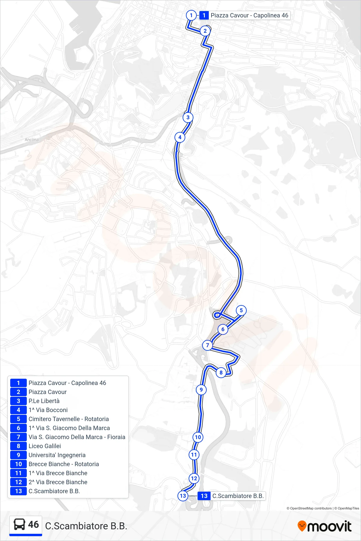 Linea 46  bus (C.Scambiatore B.B.) - Percorsi e fermate sulla mappa