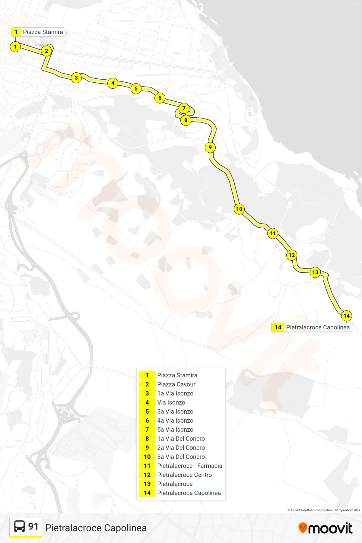 Linea 91 bus (Pietralacroce Capolinea) - Percorsi e fermate sulla mappa
