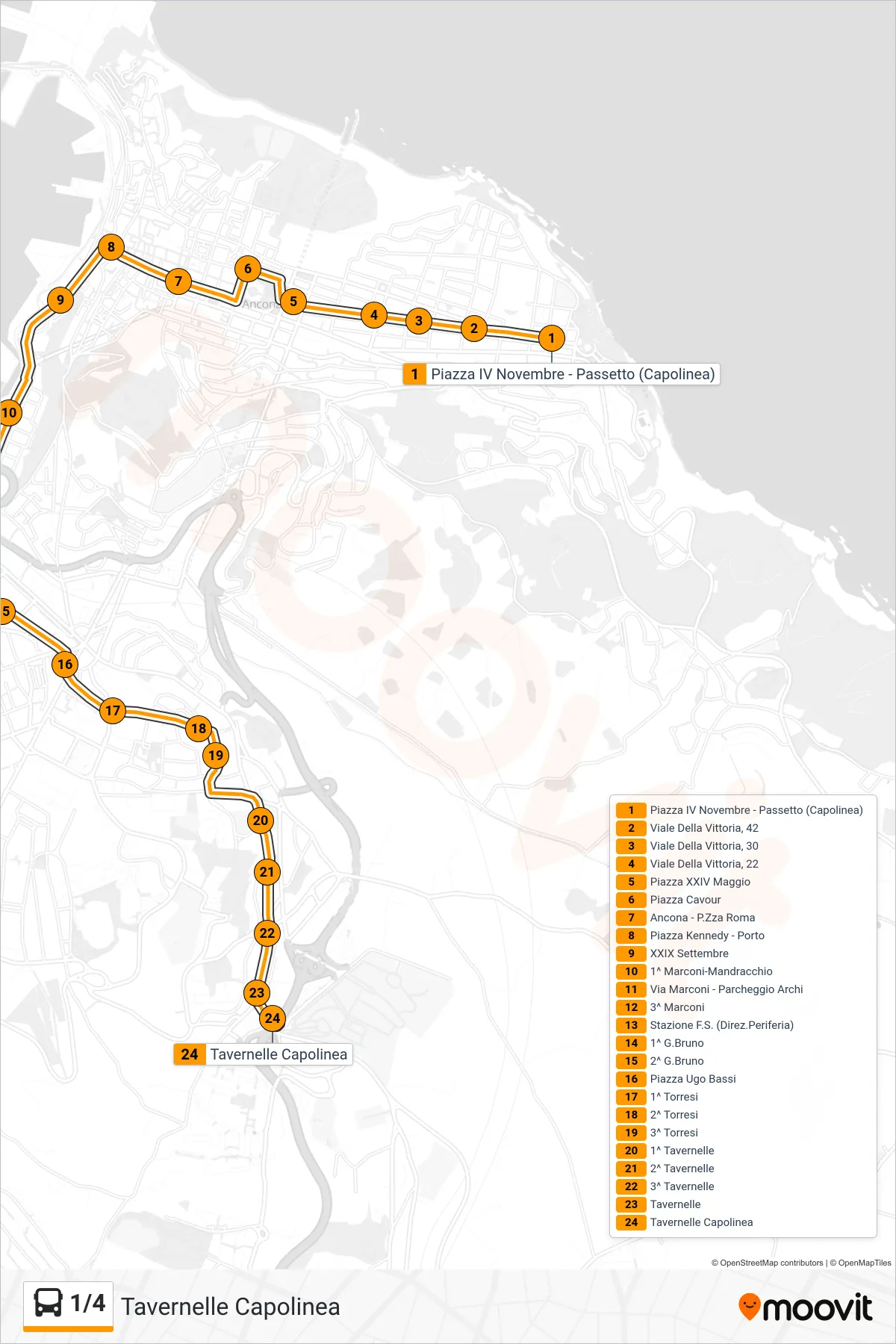 Linea 1/4 bus (Tavernelle Capolinea) - Percorsi e fermate sulla mappa