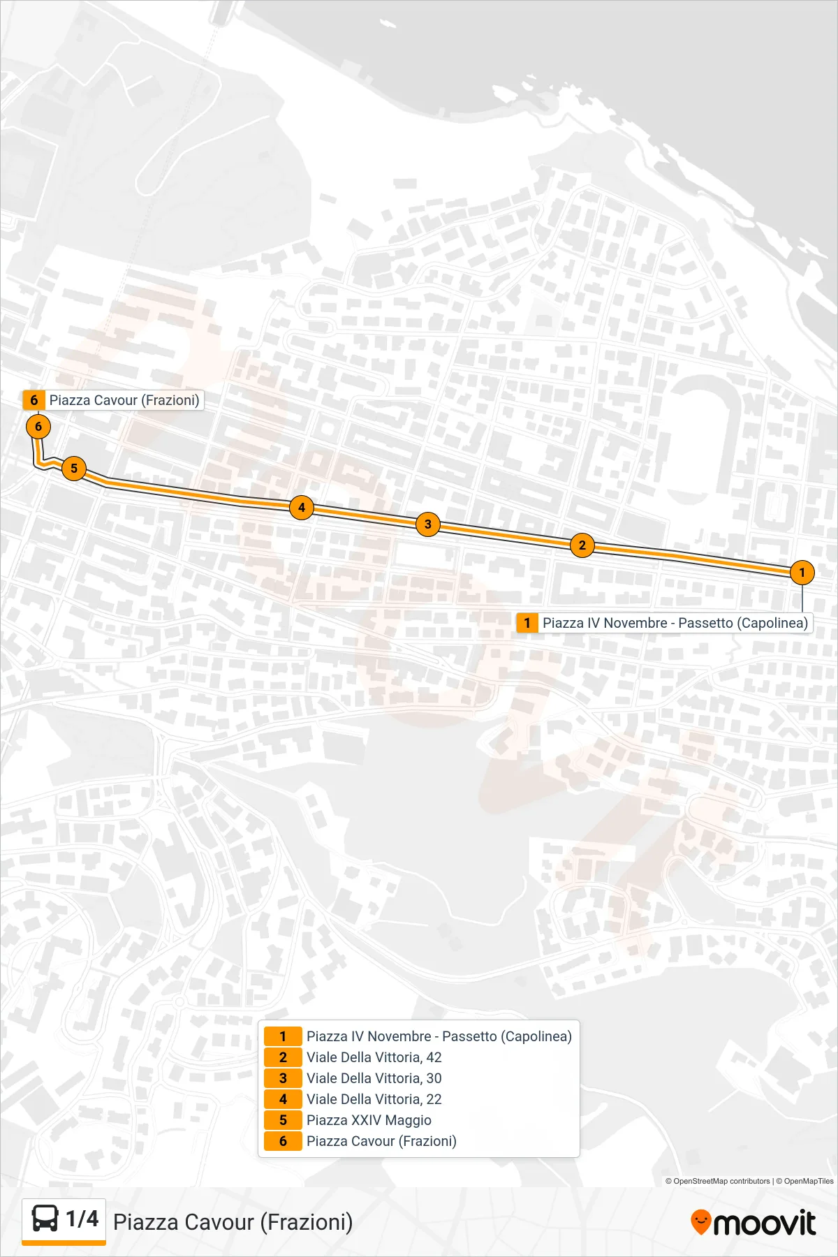 Linea 1/4  bus (Piazza Cavour (Frazioni)) - Percorsi e fermate sulla mappa
