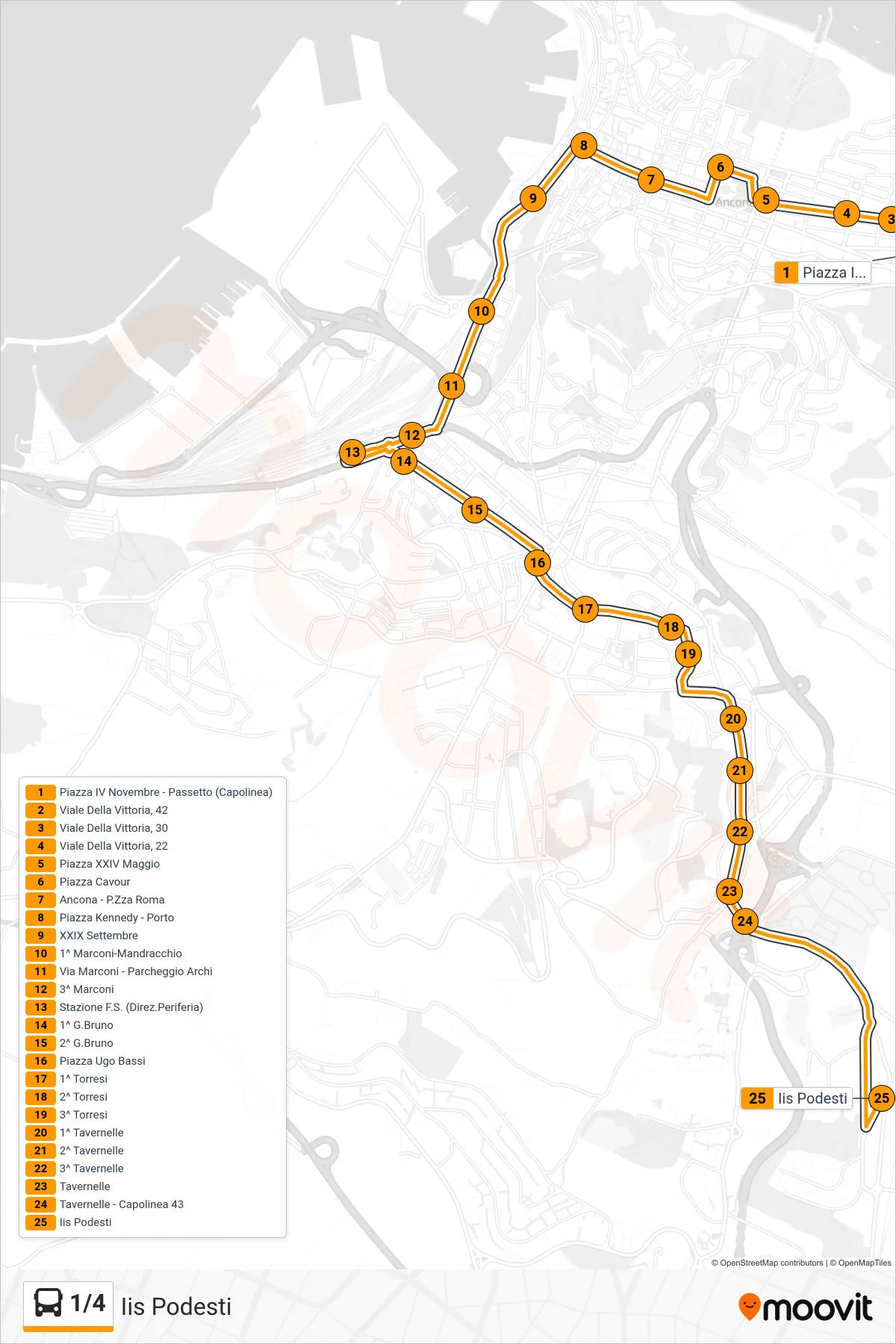 Linea 1/4  bus (Iis Podesti) - Percorsi e fermate sulla mappa