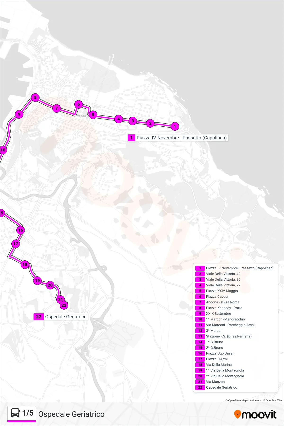 Linea 1/5  bus (Ospedale Geriatrico) - Percorsi e fermate sulla mappa
