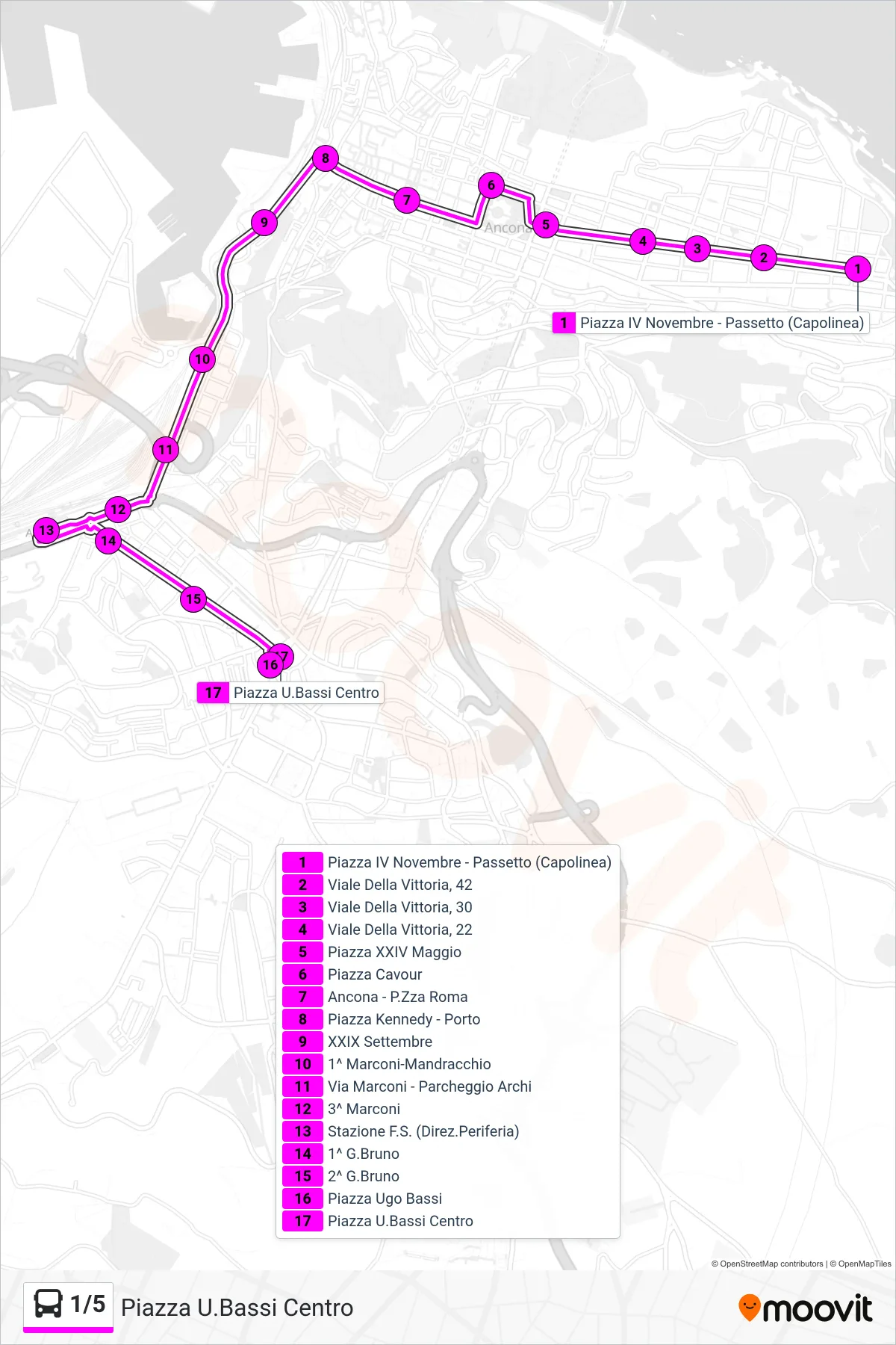 Linea 1/5 bus (Piazza U.Bassi Centro) - Percorsi e fermate sulla mappa