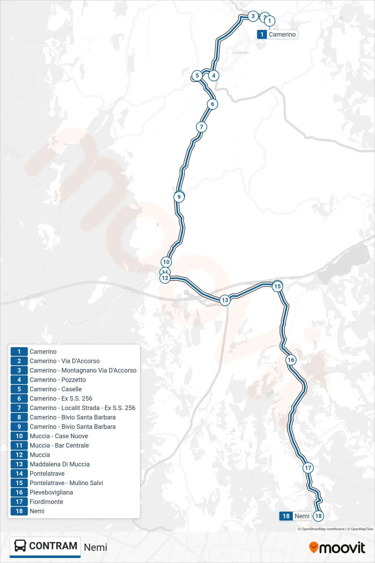 Linea CONTRAM  bus (Nemi) - Percorsi e fermate sulla mappa