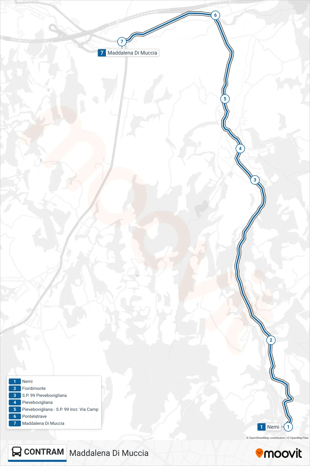 Linea CONTRAM bus (Maddalena Di Muccia) - Percorsi e fermate sulla mappa
