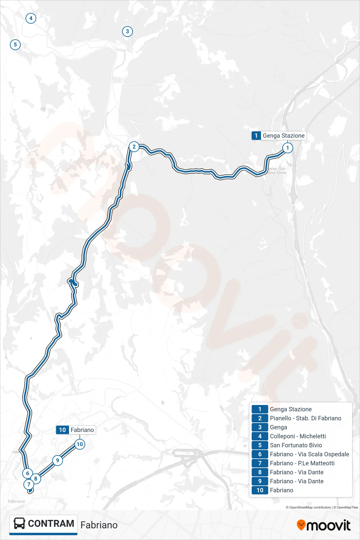Linea CONTRAM bus (Fabriano) - Percorsi e fermate sulla mappa