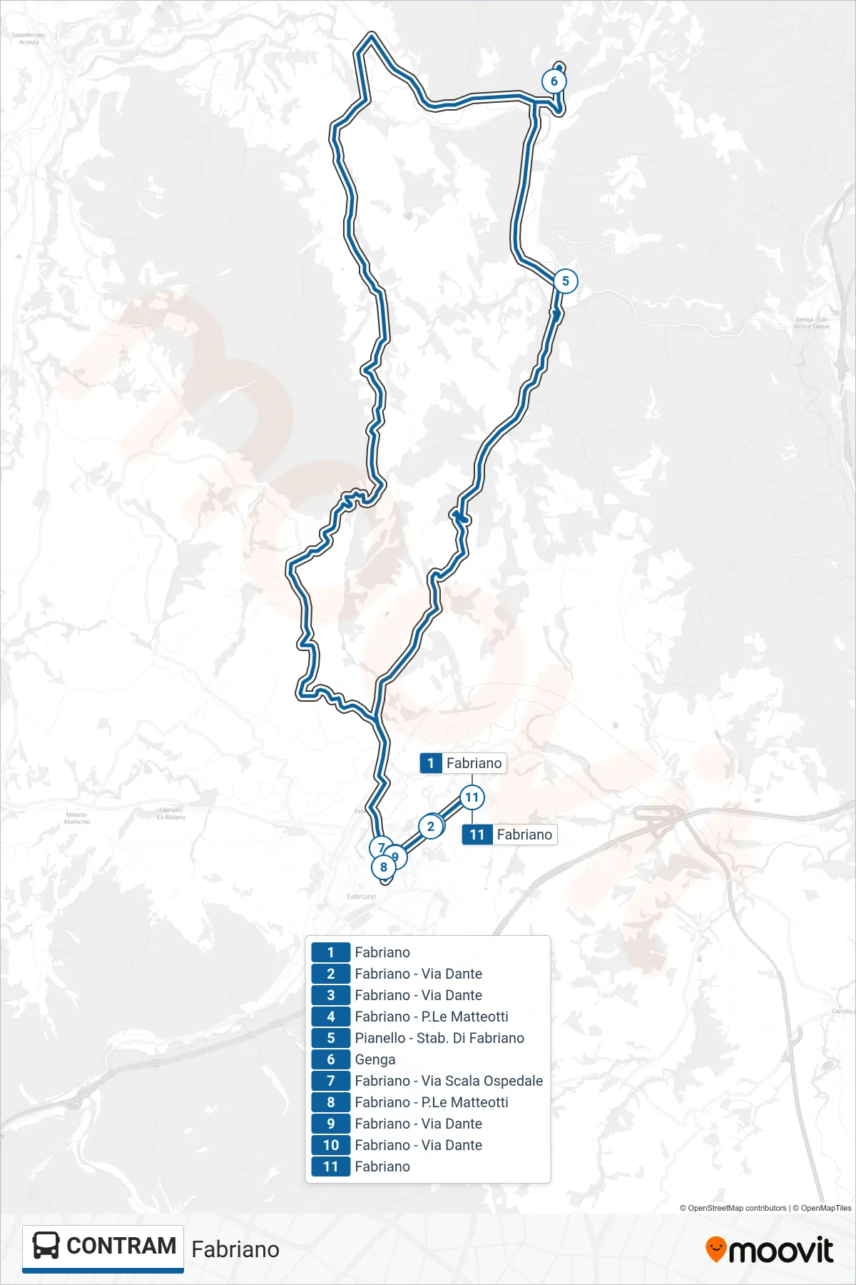 Linea CONTRAM  bus (Fabriano) - Percorsi e fermate sulla mappa