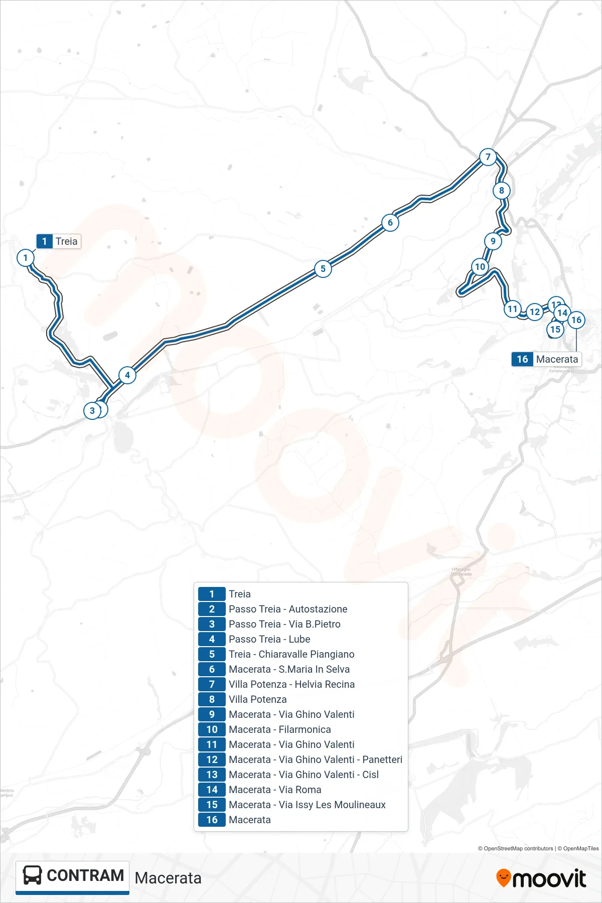 Linea CONTRAM bus (Macerata) - Percorsi e fermate sulla mappa
