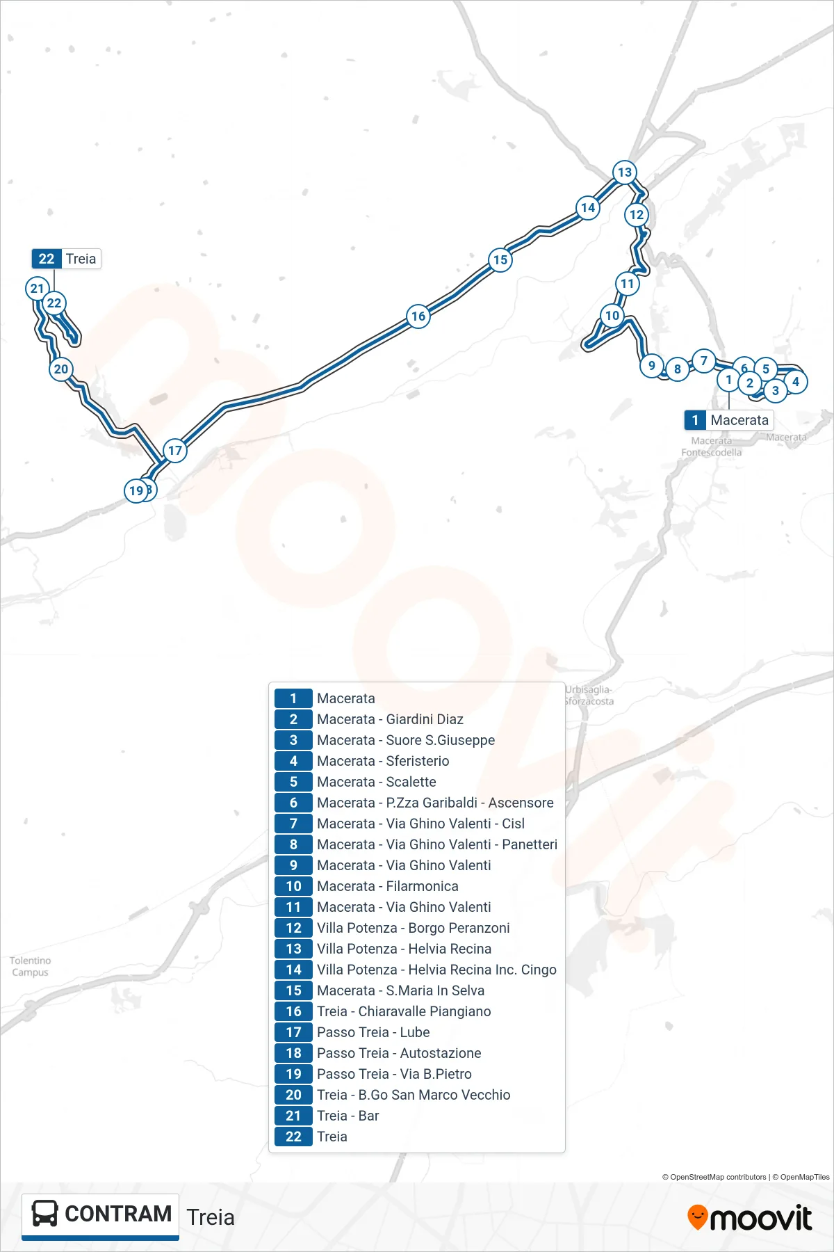 Linea CONTRAM bus (Treia) - Percorsi e fermate sulla mappa