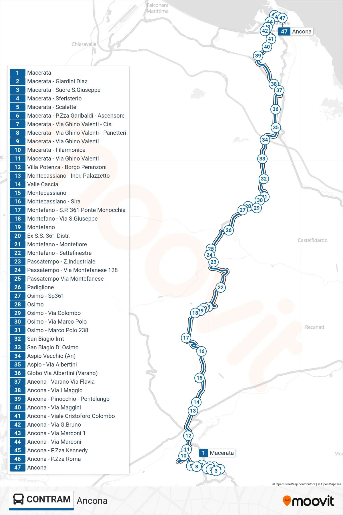 Linea CONTRAM bus (Ancona) - Percorsi e fermate sulla mappa