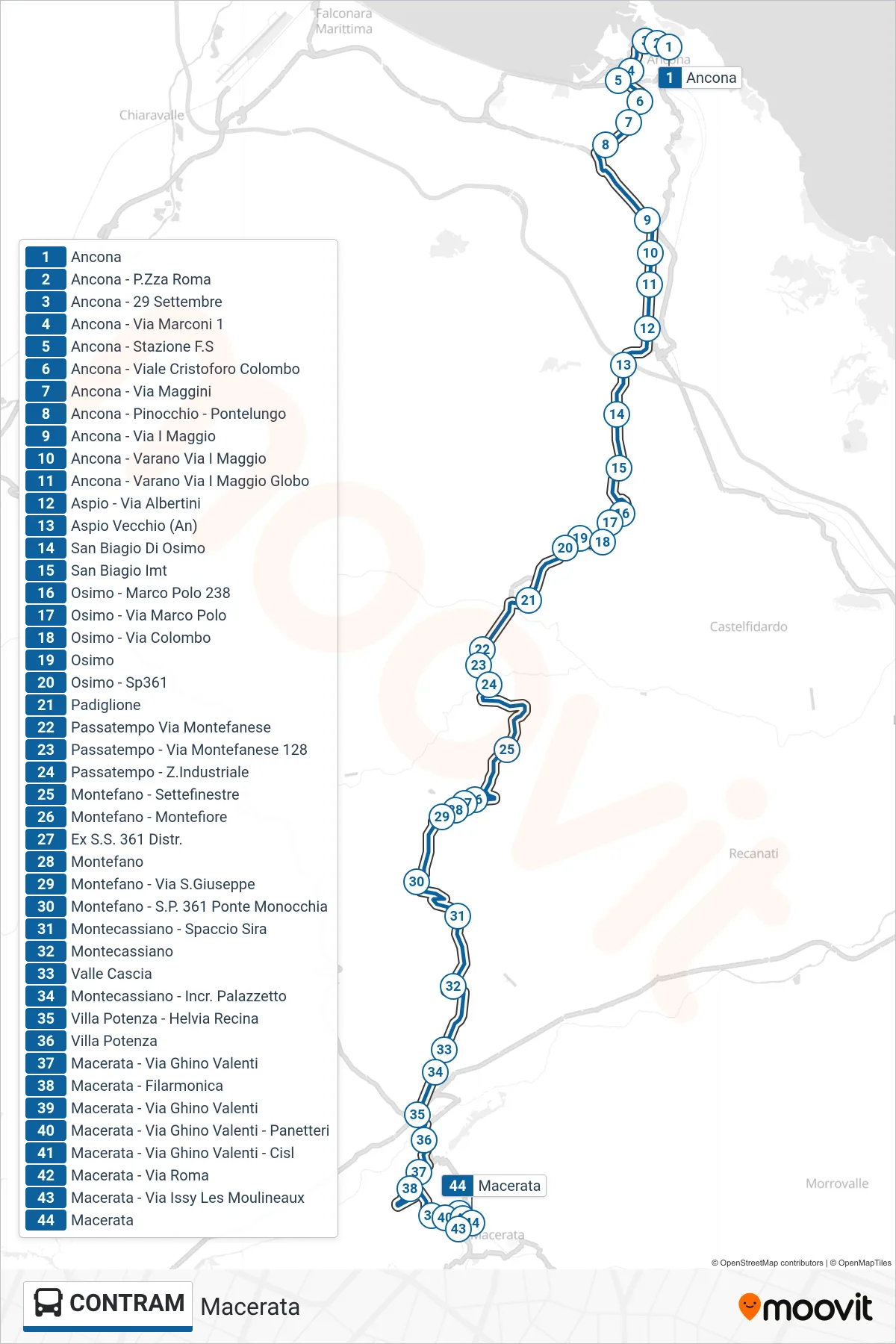 Linea CONTRAM  bus (Macerata) - Percorsi e fermate sulla mappa