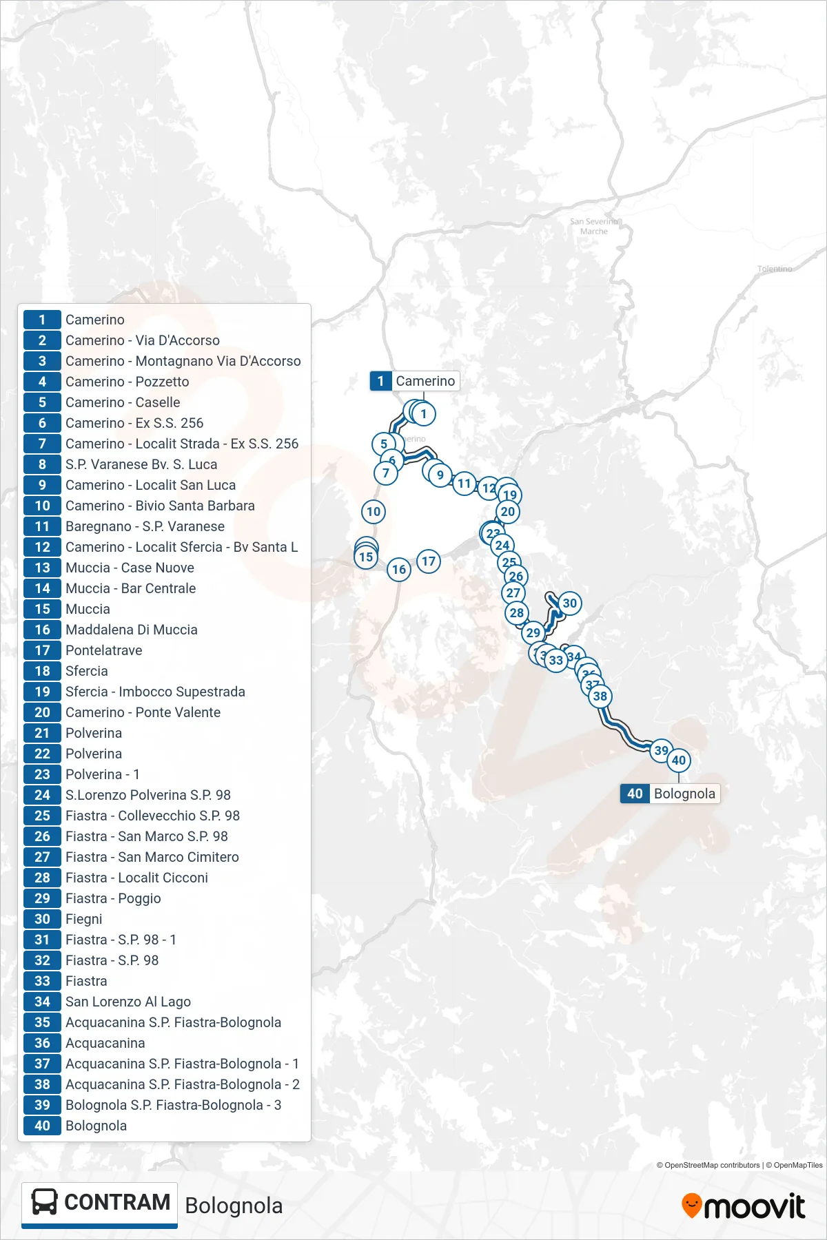 Linea CONTRAM bus (Bolognola) - Percorsi e fermate sulla mappa