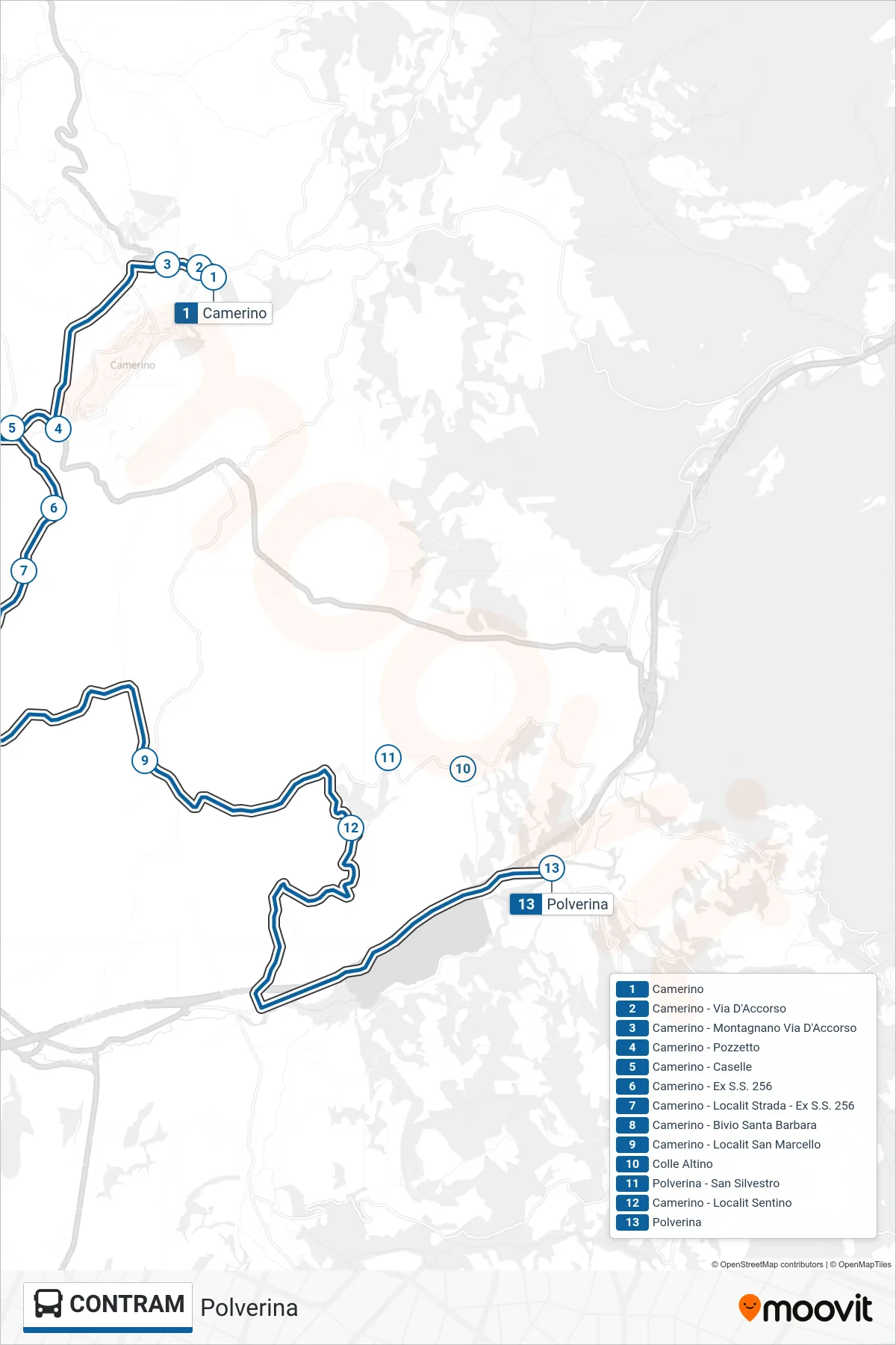 Linea CONTRAM  bus (Polverina) - Percorsi e fermate sulla mappa