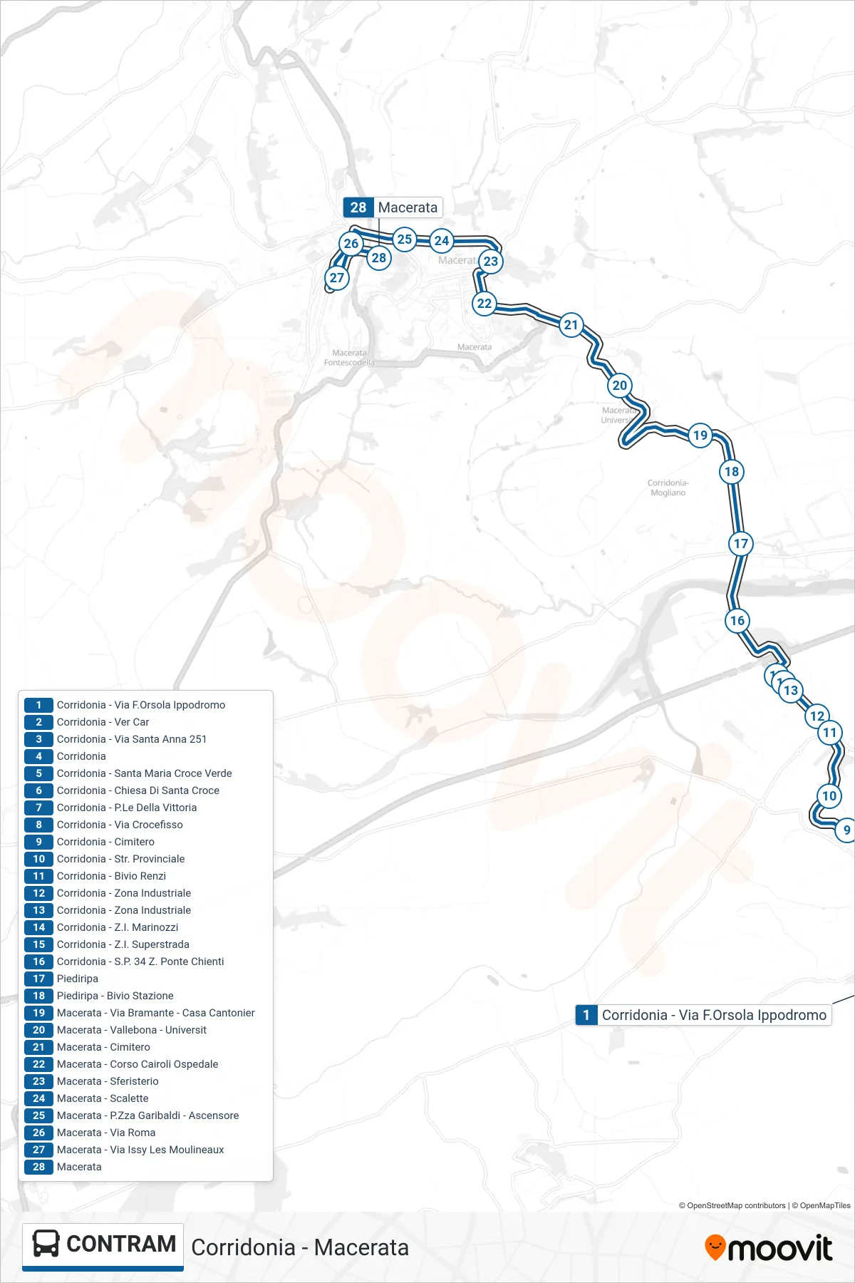 Linea CONTRAM bus (Macerata) - Percorsi e fermate sulla mappa