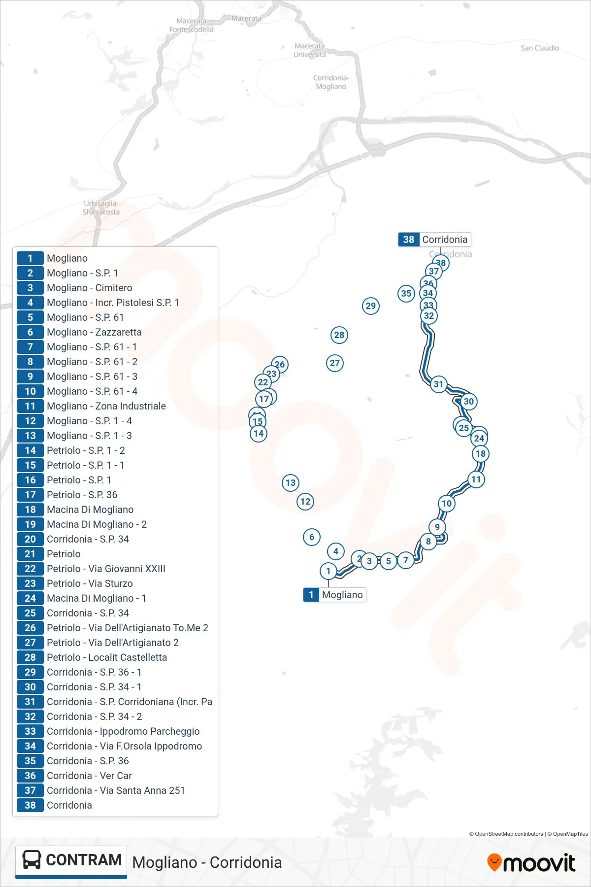 Linea CONTRAM bus (Corridonia) - Percorsi e fermate sulla mappa