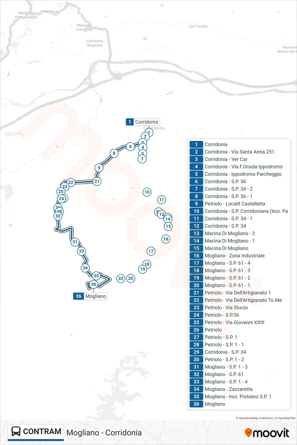 Linea CONTRAM bus (Mogliano) - Percorsi e fermate sulla mappa