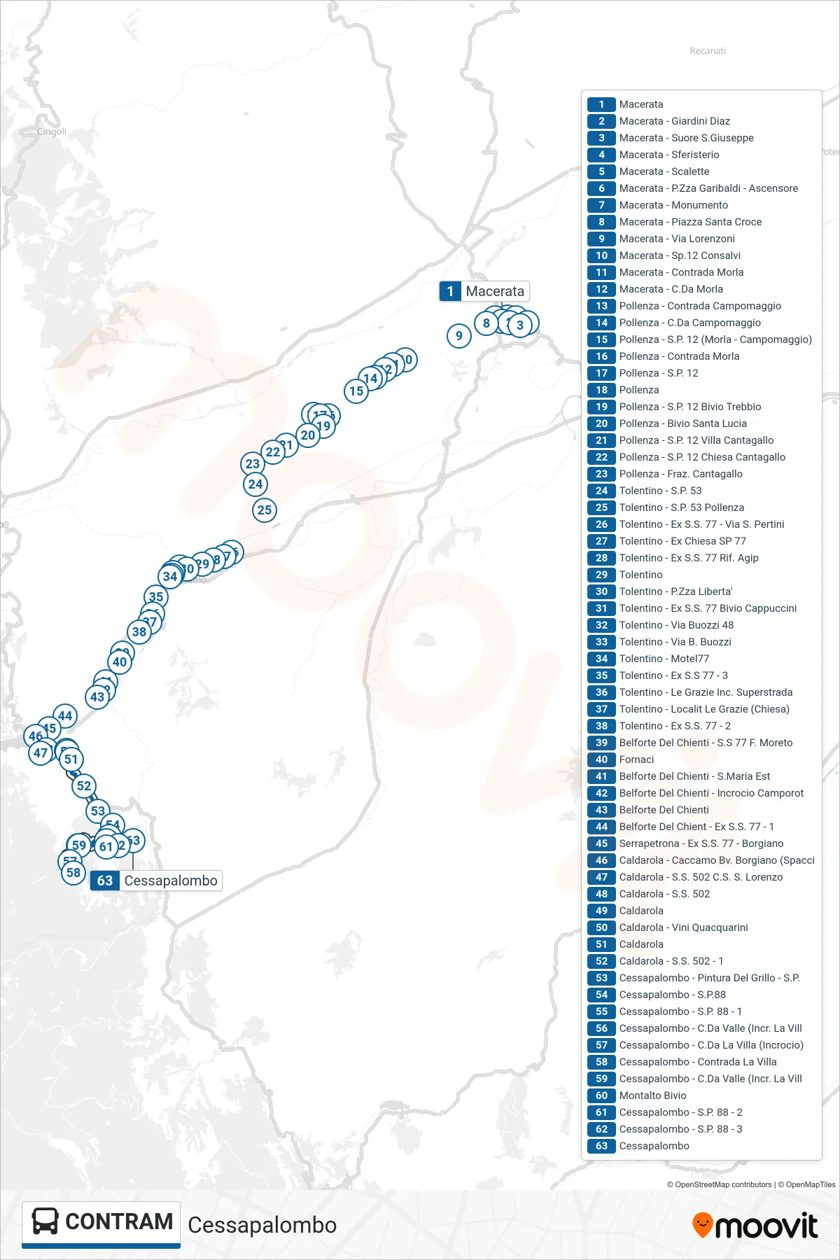 Linea CONTRAM bus (Cessapalombo) - Percorsi e fermate sulla mappa