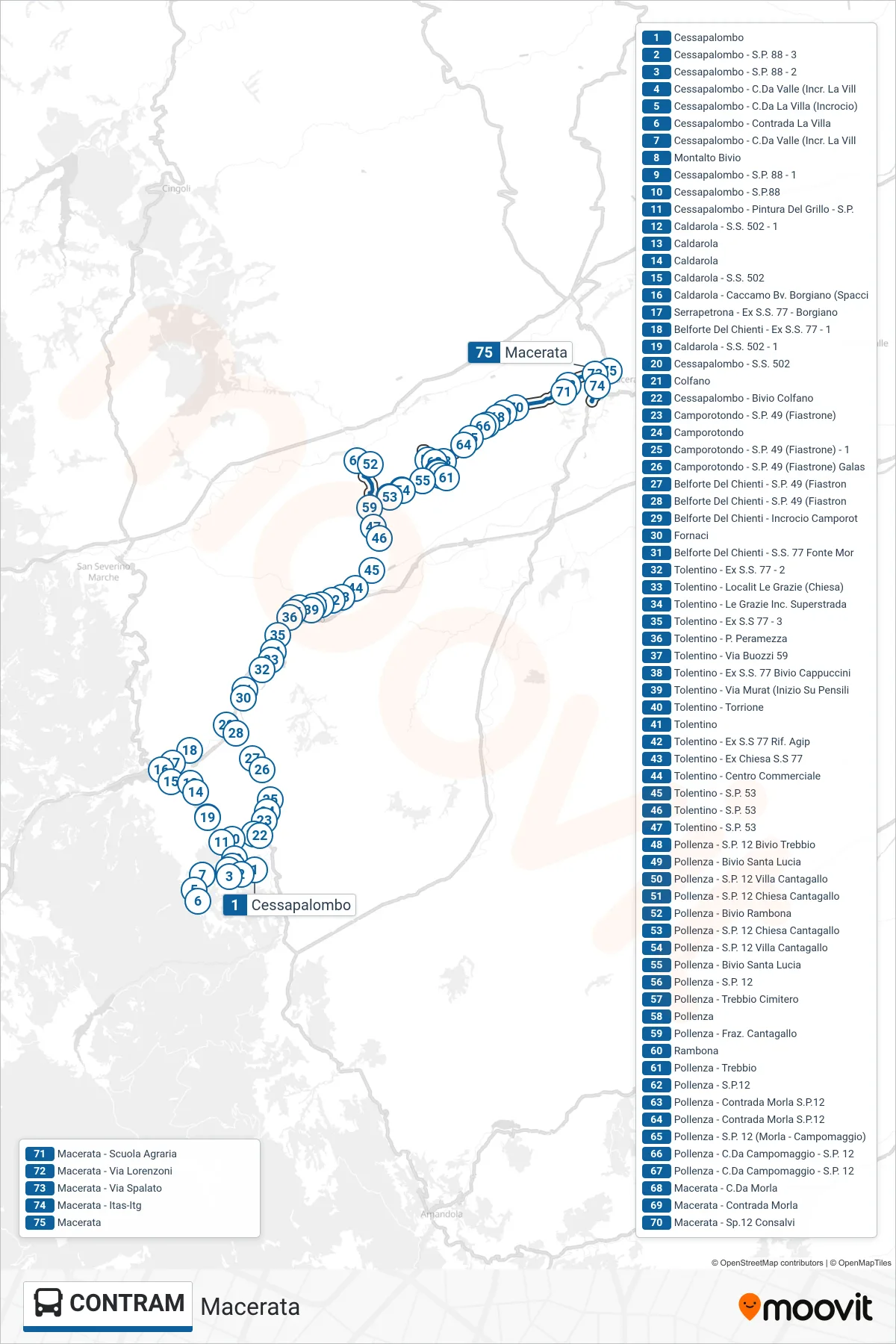 Linea CONTRAM  bus (Macerata) - Percorsi e fermate sulla mappa