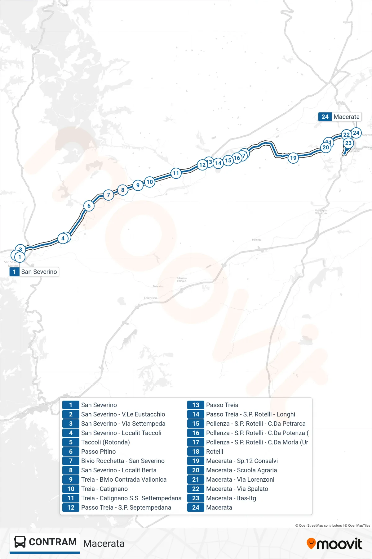 Linea CONTRAM bus (Macerata) - Percorsi e fermate sulla mappa