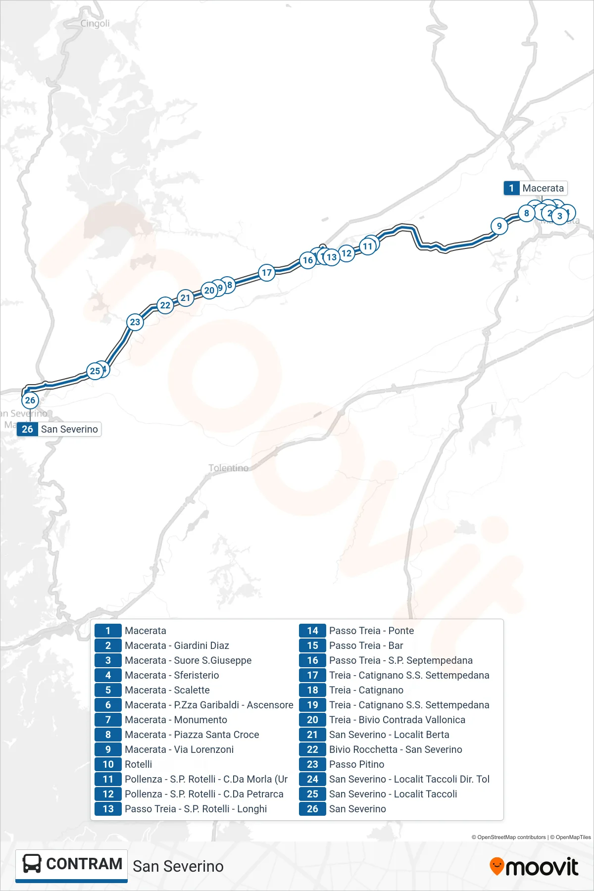 Linea CONTRAM  bus (San Severino) - Percorsi e fermate sulla mappa