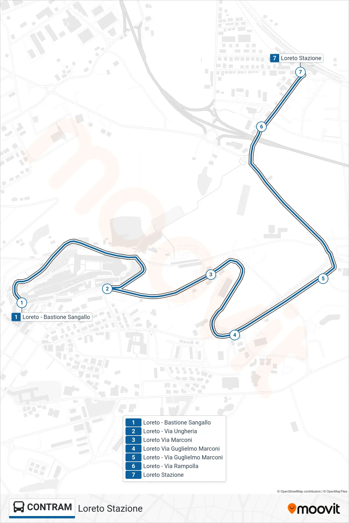 Linea CONTRAM bus (Loreto Stazione) - Percorsi e fermate sulla mappa