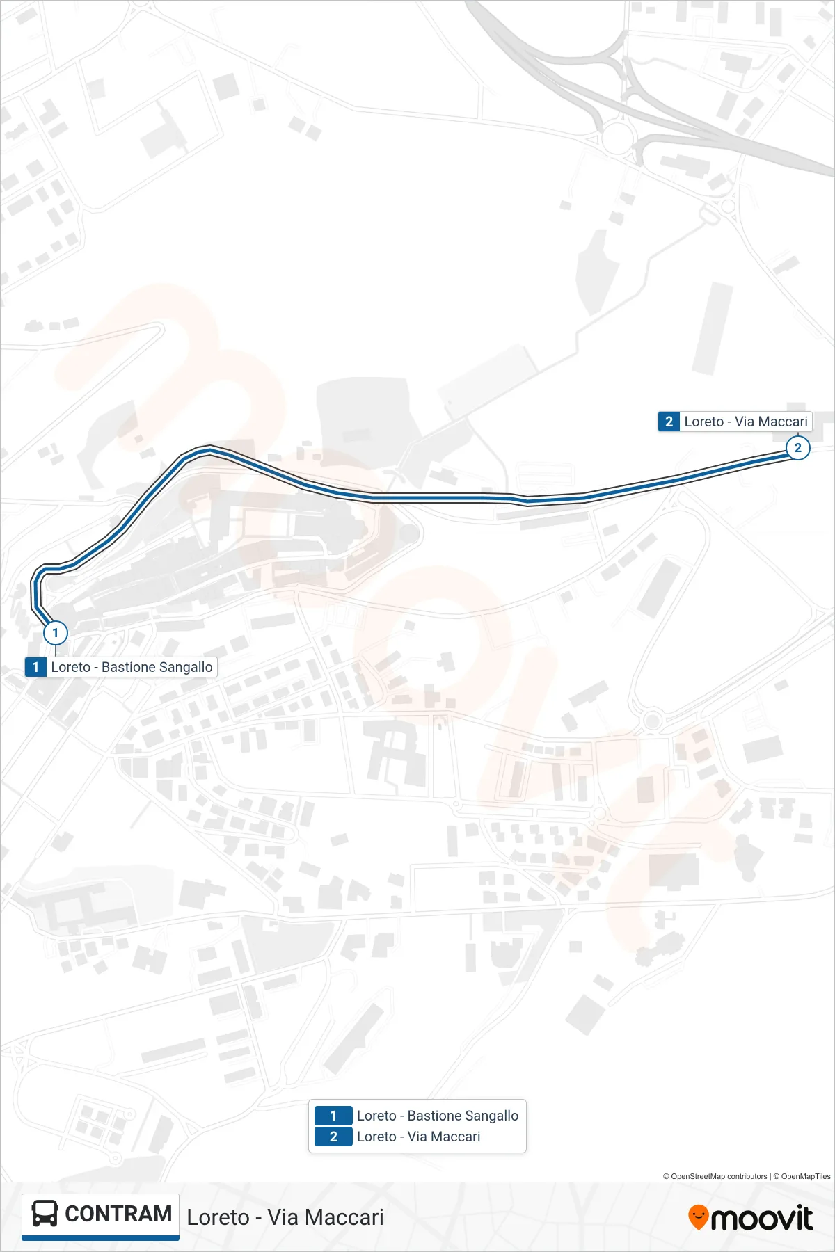 Linea CONTRAM  bus (Loreto - Via Maccari) - Percorsi e fermate sulla mappa