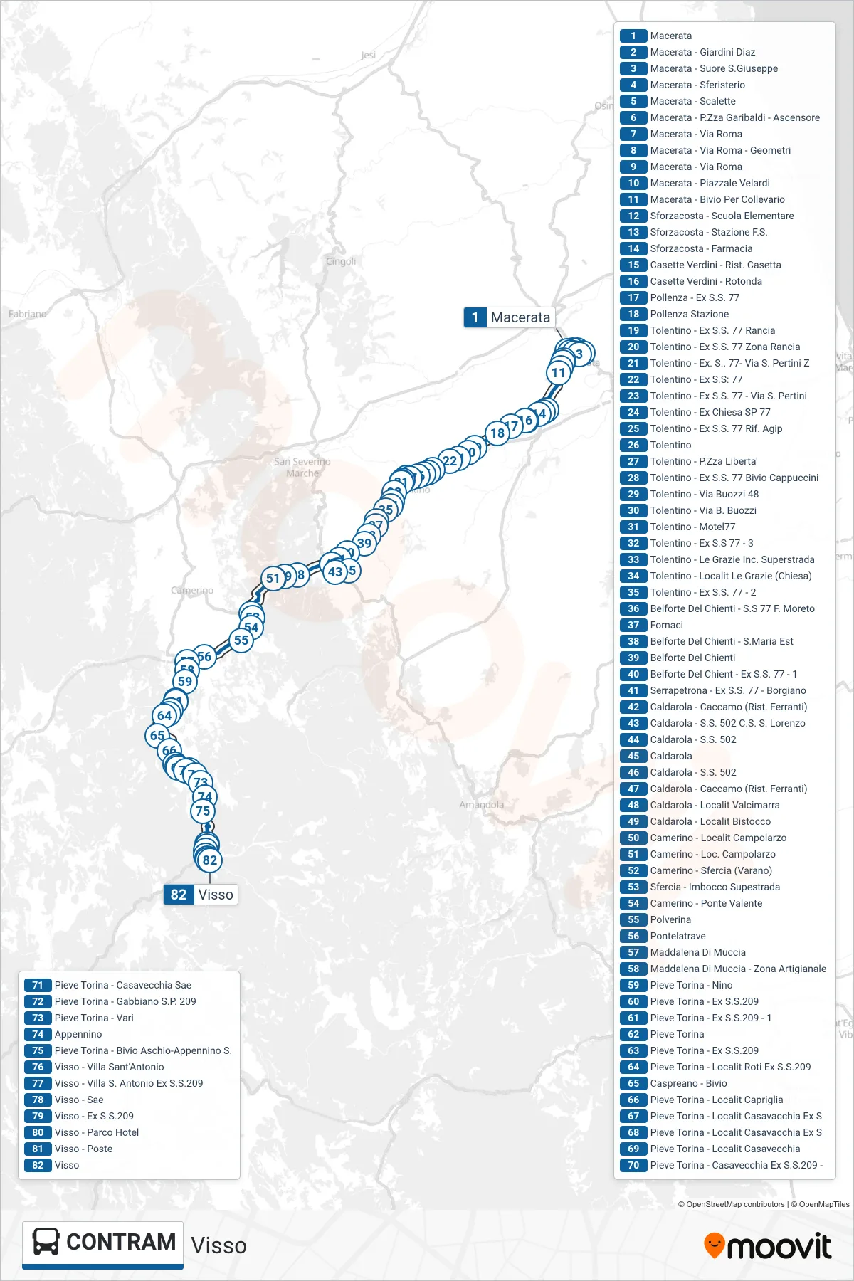 Linea CONTRAM bus (Visso) - Percorsi e fermate sulla mappa