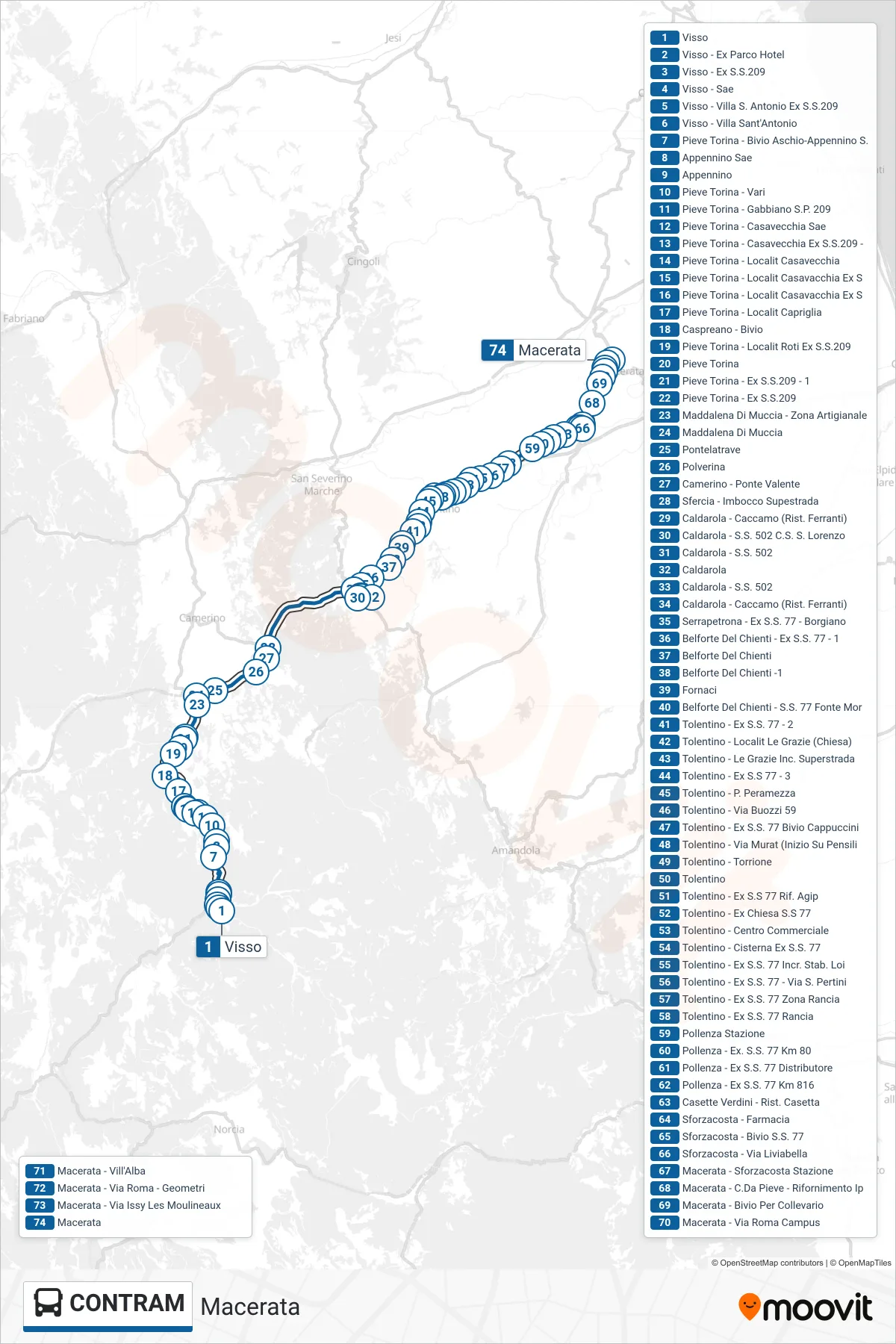 Linea CONTRAM bus (Macerata) - Percorsi e fermate sulla mappa