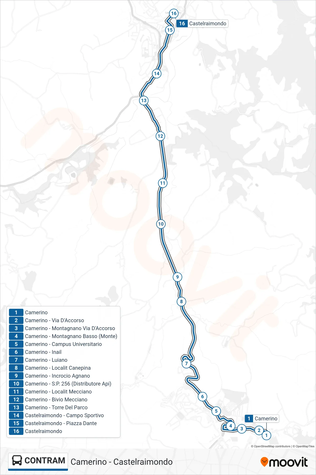 Linea CONTRAM bus (Castelraimondo) - Percorsi e fermate sulla mappa