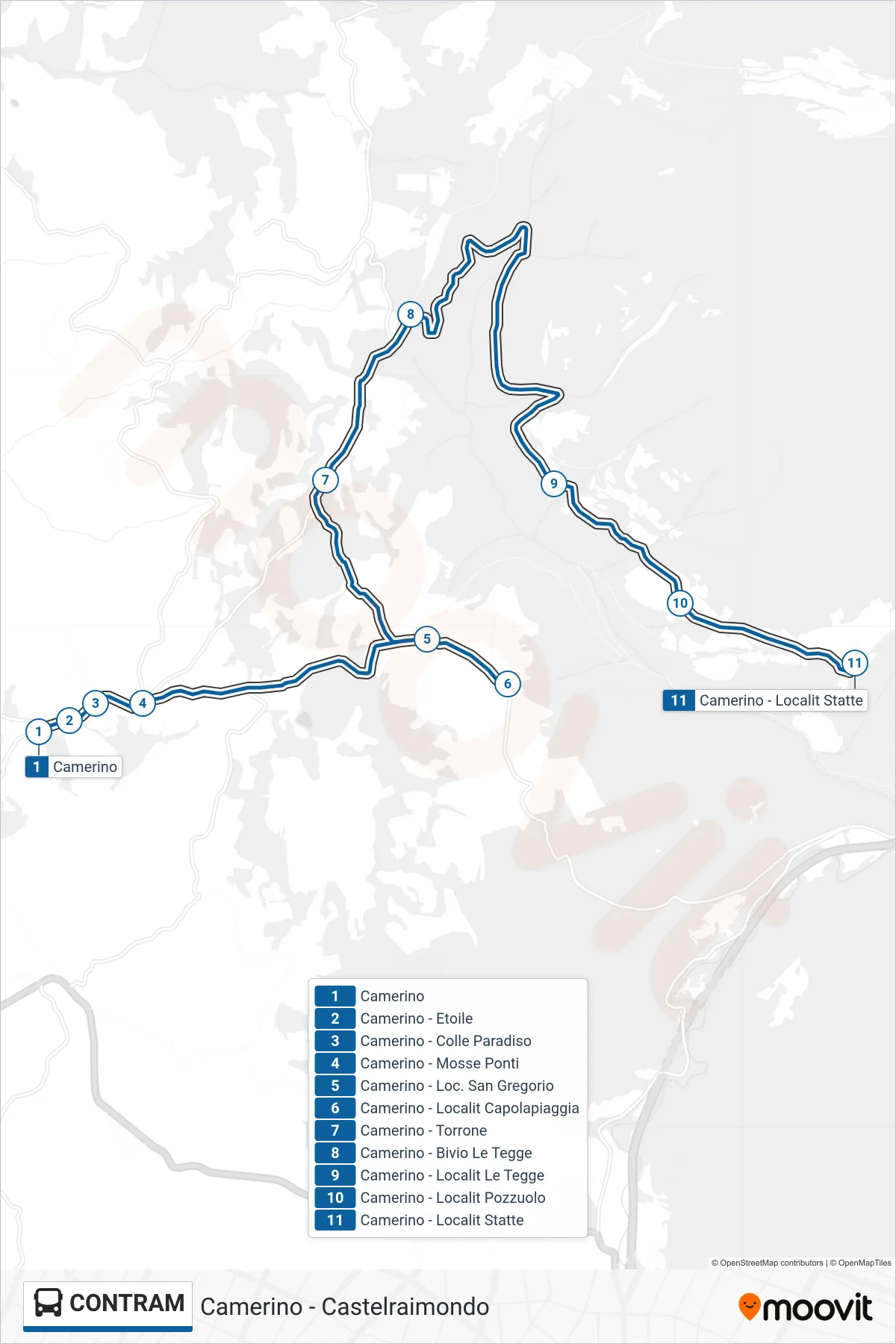 Linea CONTRAM  bus (Camerino - Localit Statte) - Percorsi e fermate sulla mappa