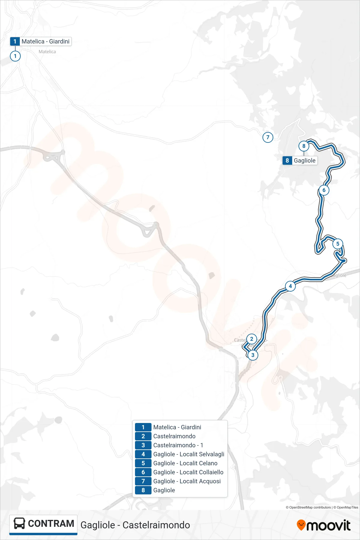 Linea CONTRAM bus (Gagliole) - Percorsi e fermate sulla mappa