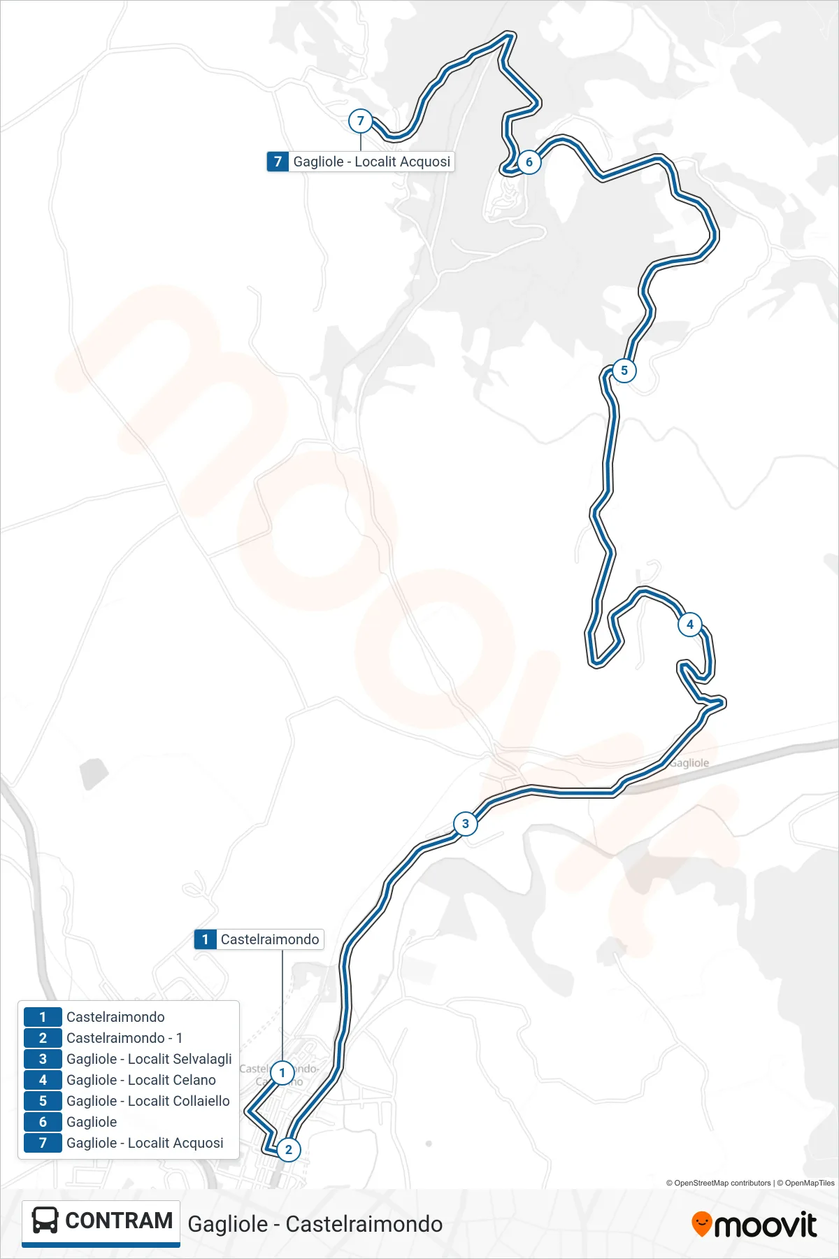 Linea CONTRAM bus (Gagliole - Localit Acquosi) - Percorsi e fermate sulla mappa