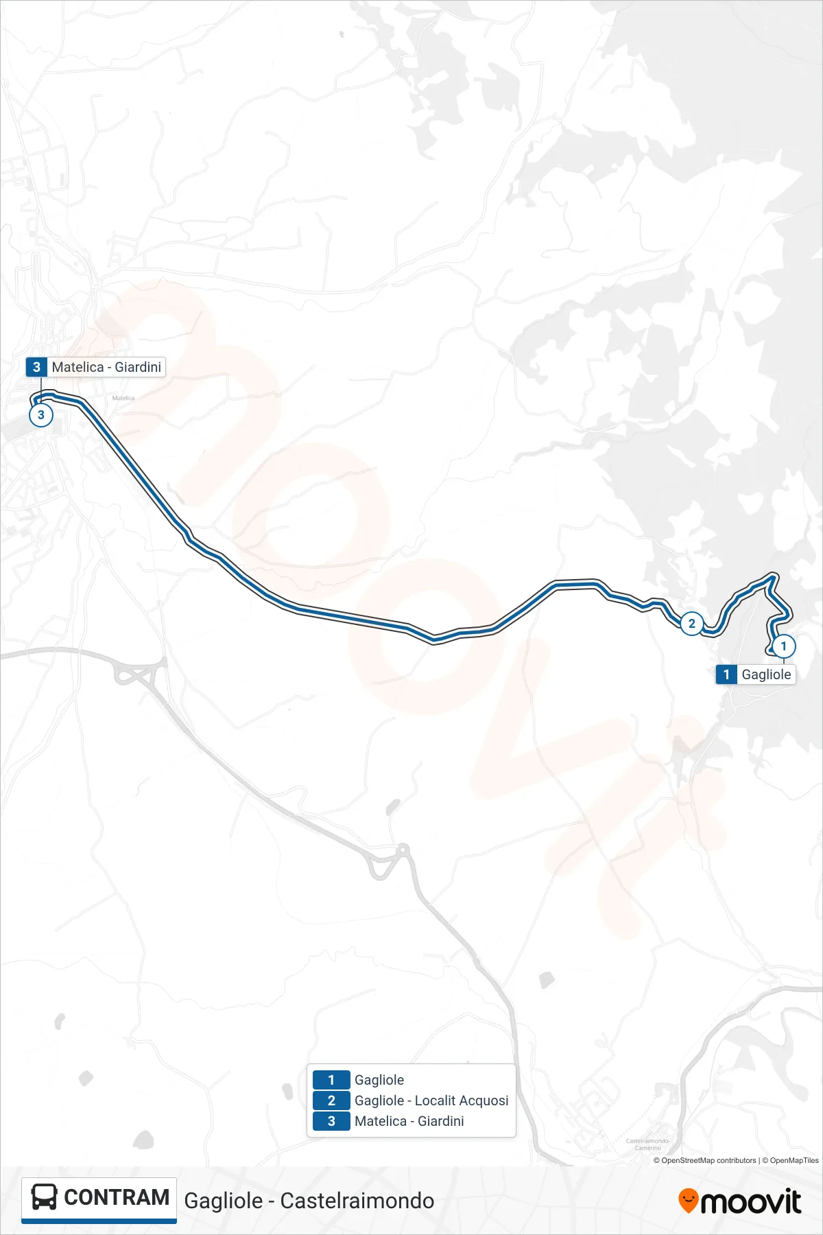 Linea CONTRAM bus (Matelica - Giardini) - Percorsi e fermate sulla mappa