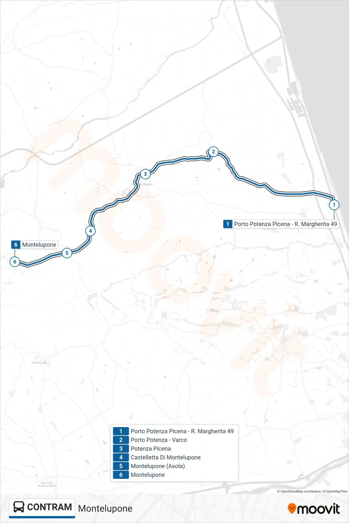 Linea CONTRAM bus (Montelupone) - Percorsi e fermate sulla mappa