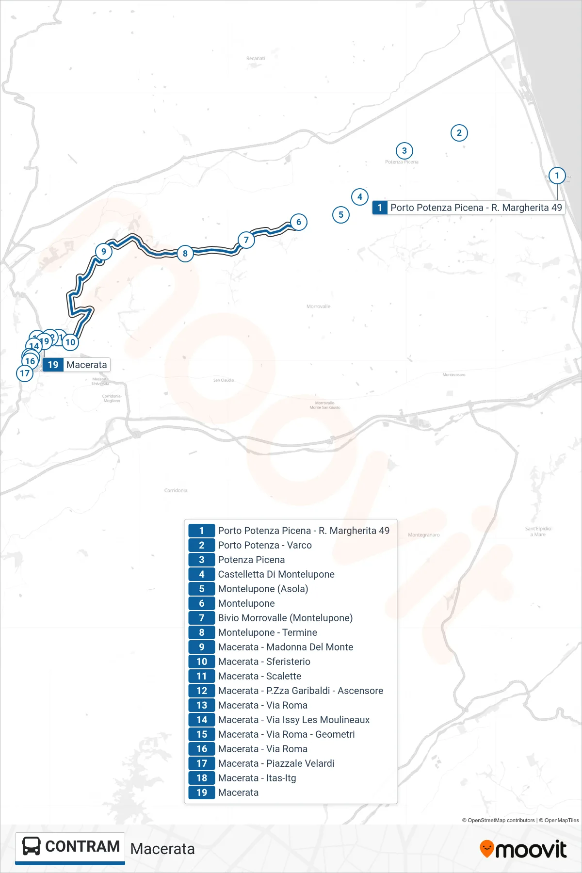 Linea CONTRAM bus (Macerata) - Percorsi e fermate sulla mappa