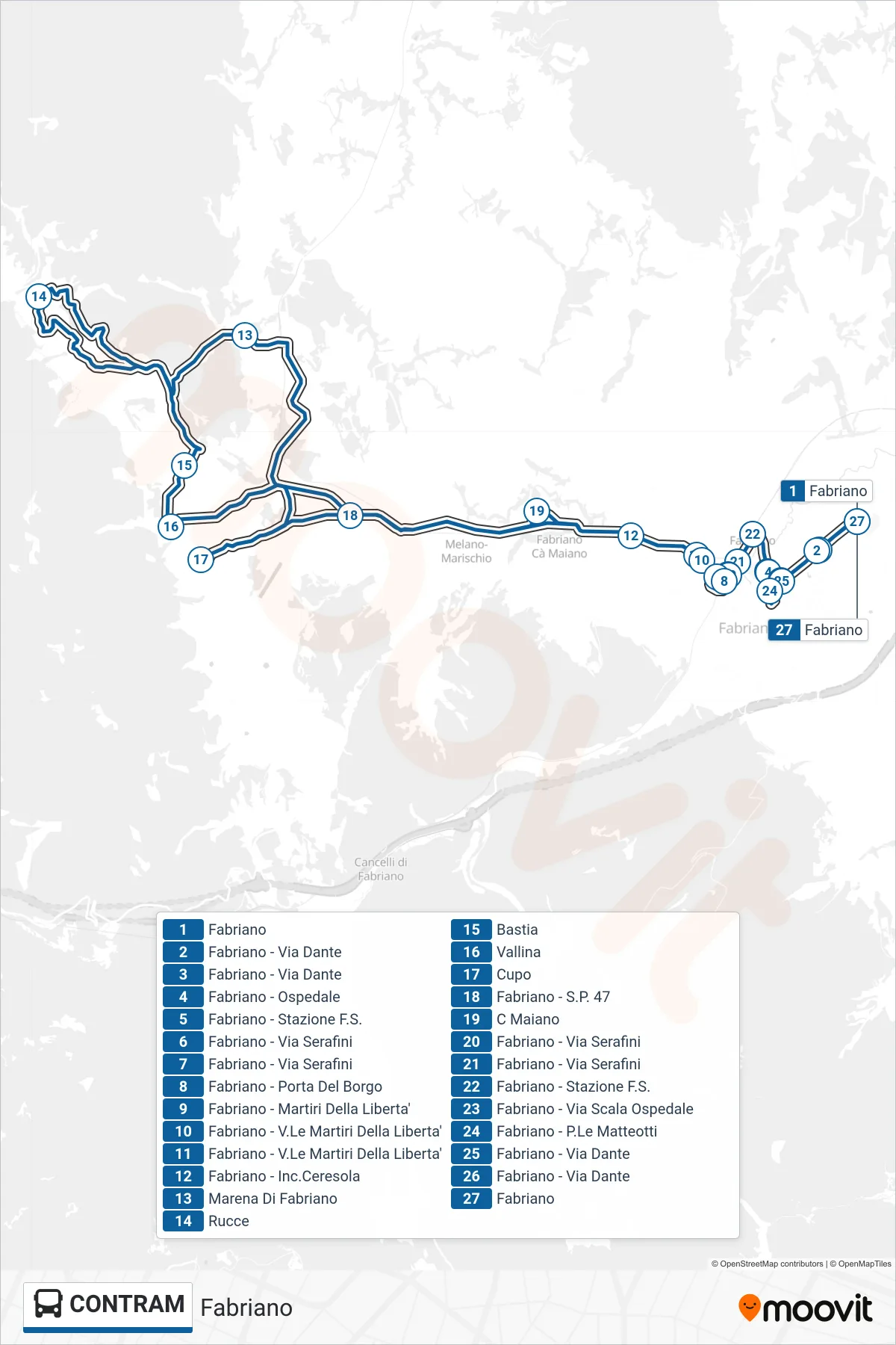 Linea CONTRAM  bus (Fabriano) - Percorsi e fermate sulla mappa