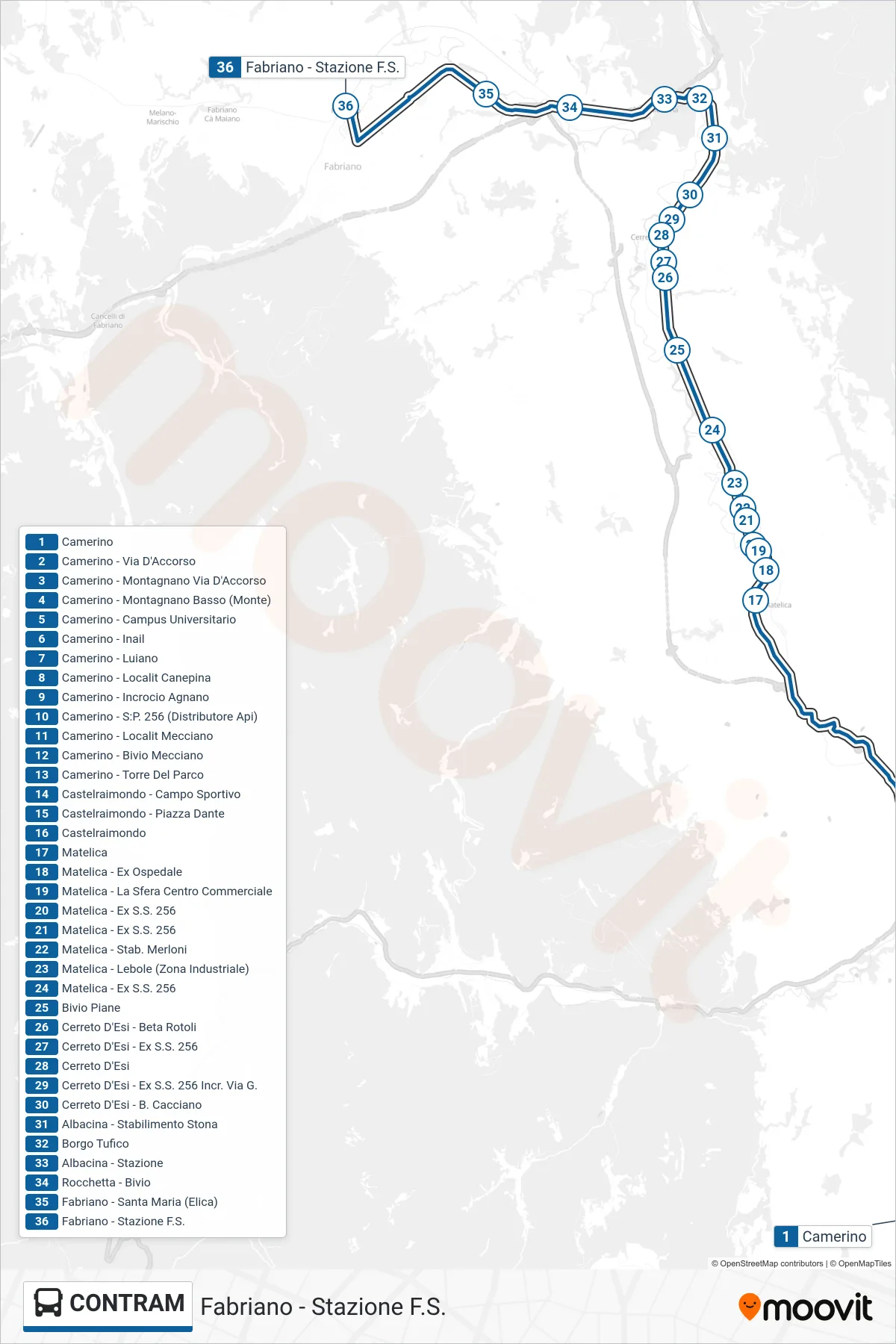 Linea CONTRAM bus (Fabriano - Stazione F.S.) - Percorsi e fermate sulla mappa